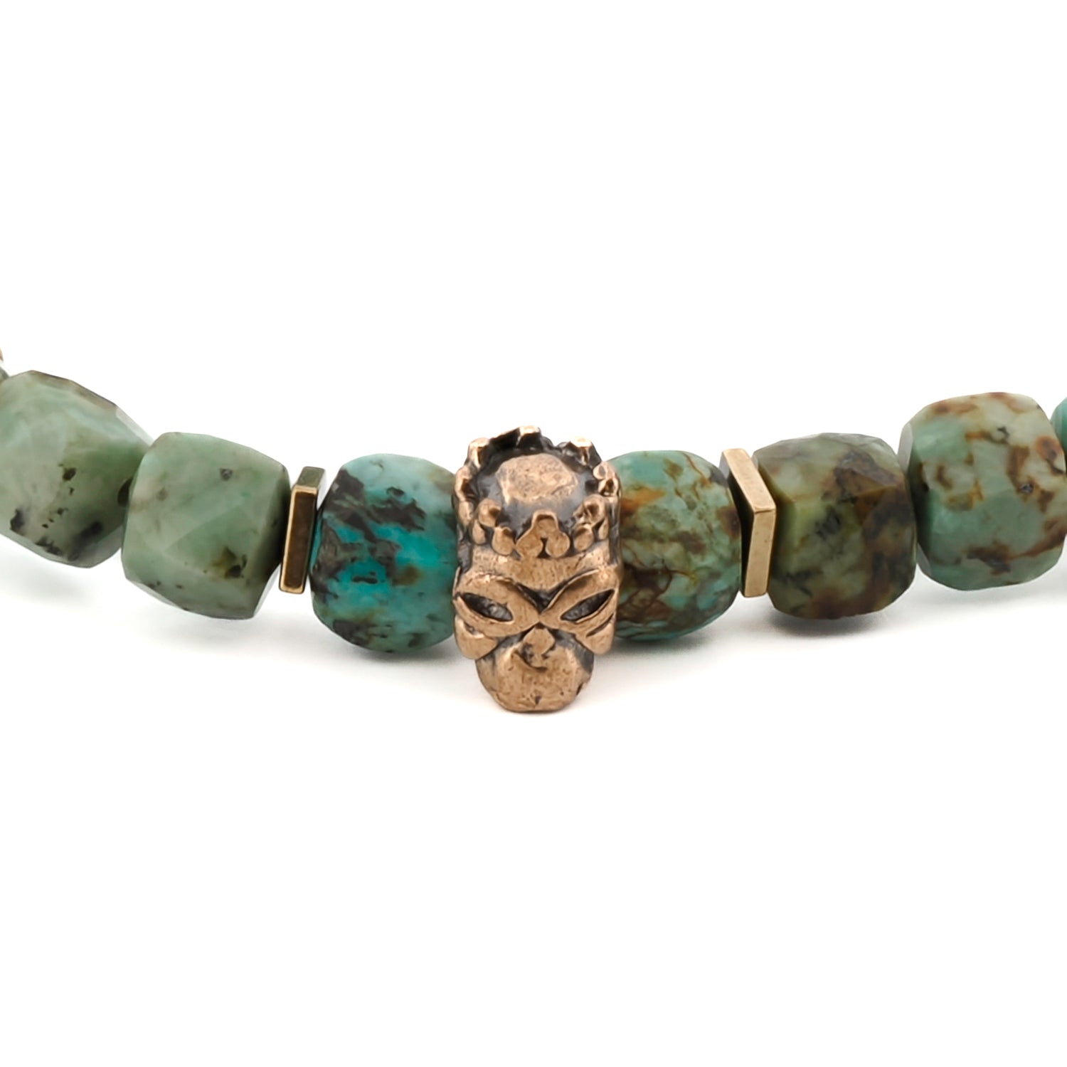 Turquoise Stone King Skull Charm Bracelet with Apatite Stone Beads, Bronze Accent Beads, Cz Diamonds