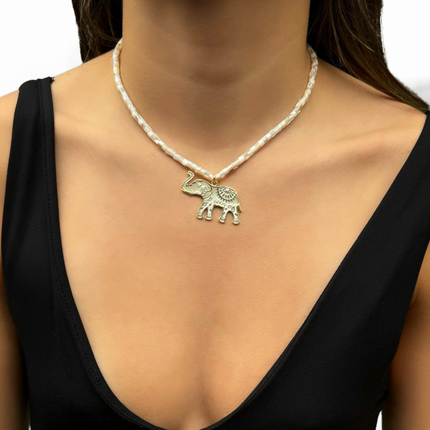 Luck &amp; Prosperity Elephant White Pearl Choker Necklace
