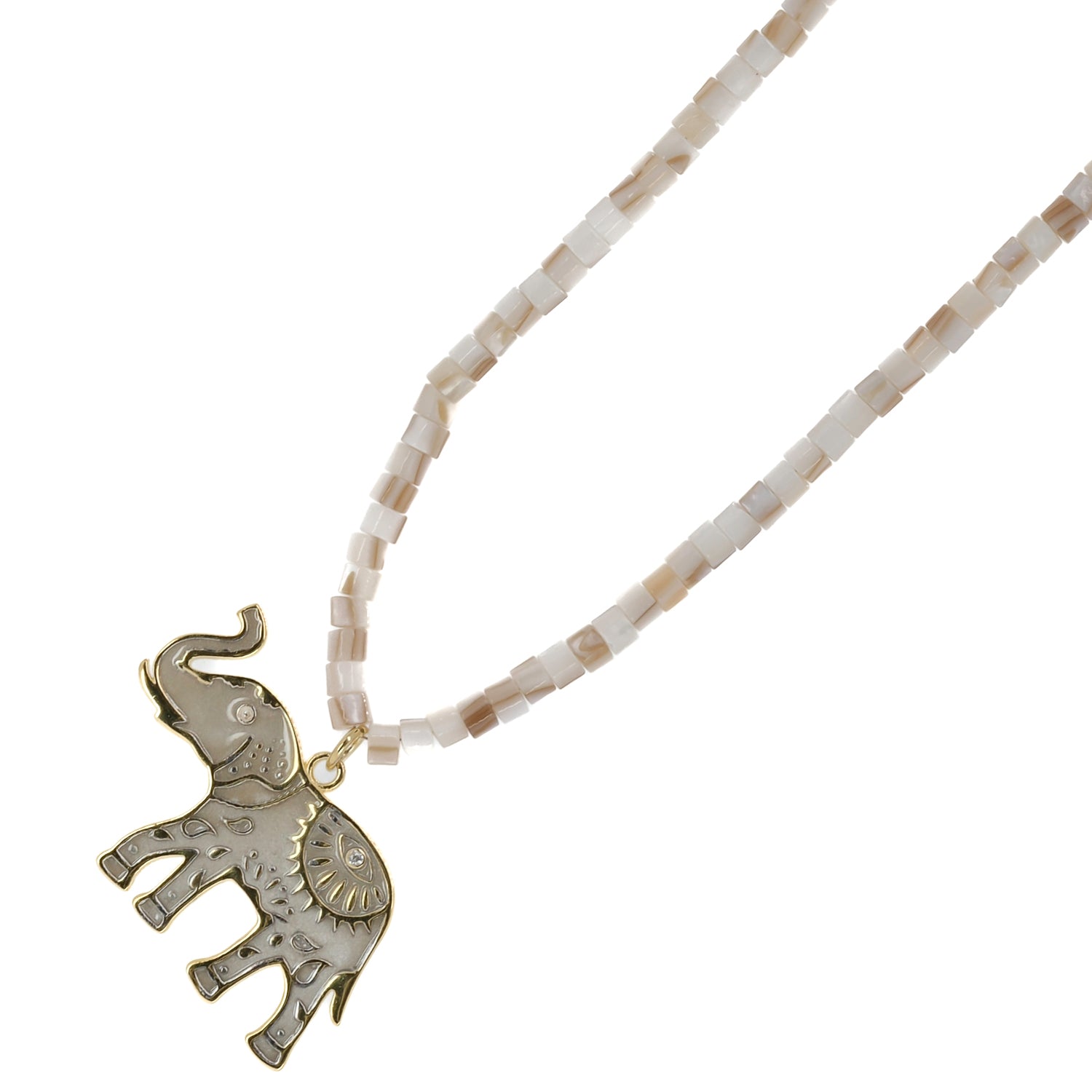 Adjustable White Pearl Elephant Necklace