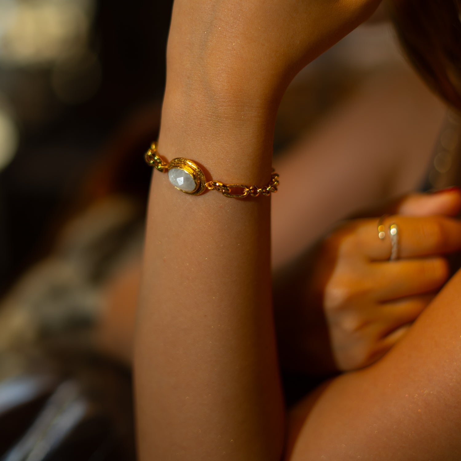 Lunar Glow Moonstone Gold Adjustable Bracelet