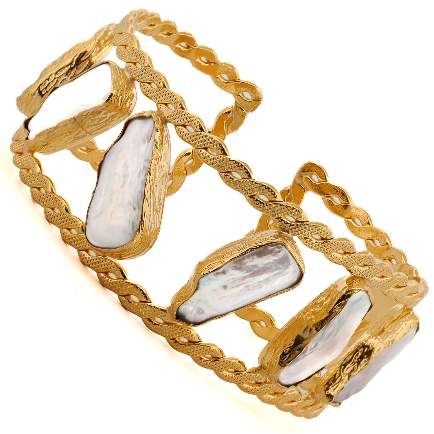 Elegant Gold Plated Cuff Bracelet with Pearls