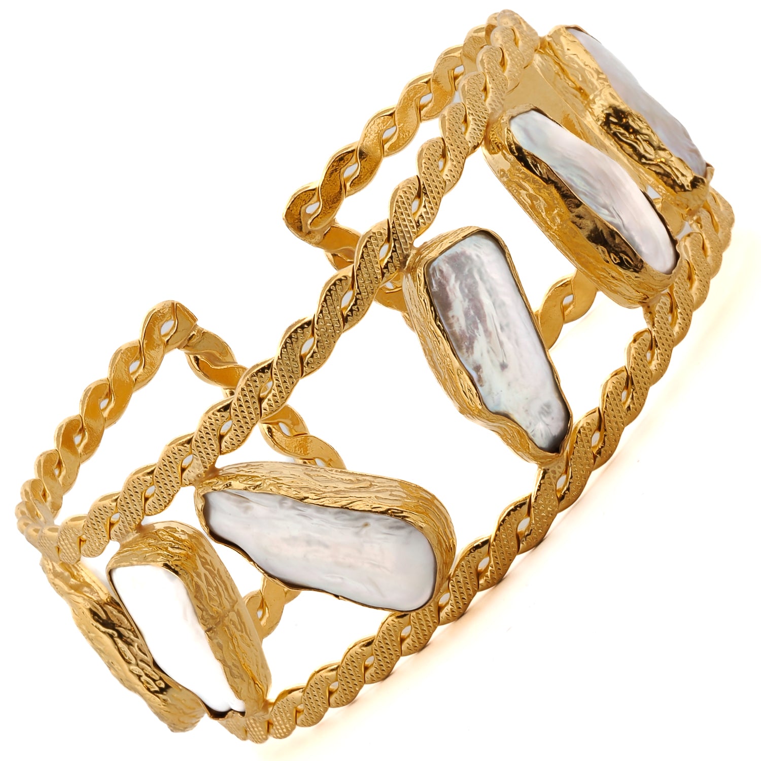 Statement Chunky Cuff Bracelet with Pearl Accents