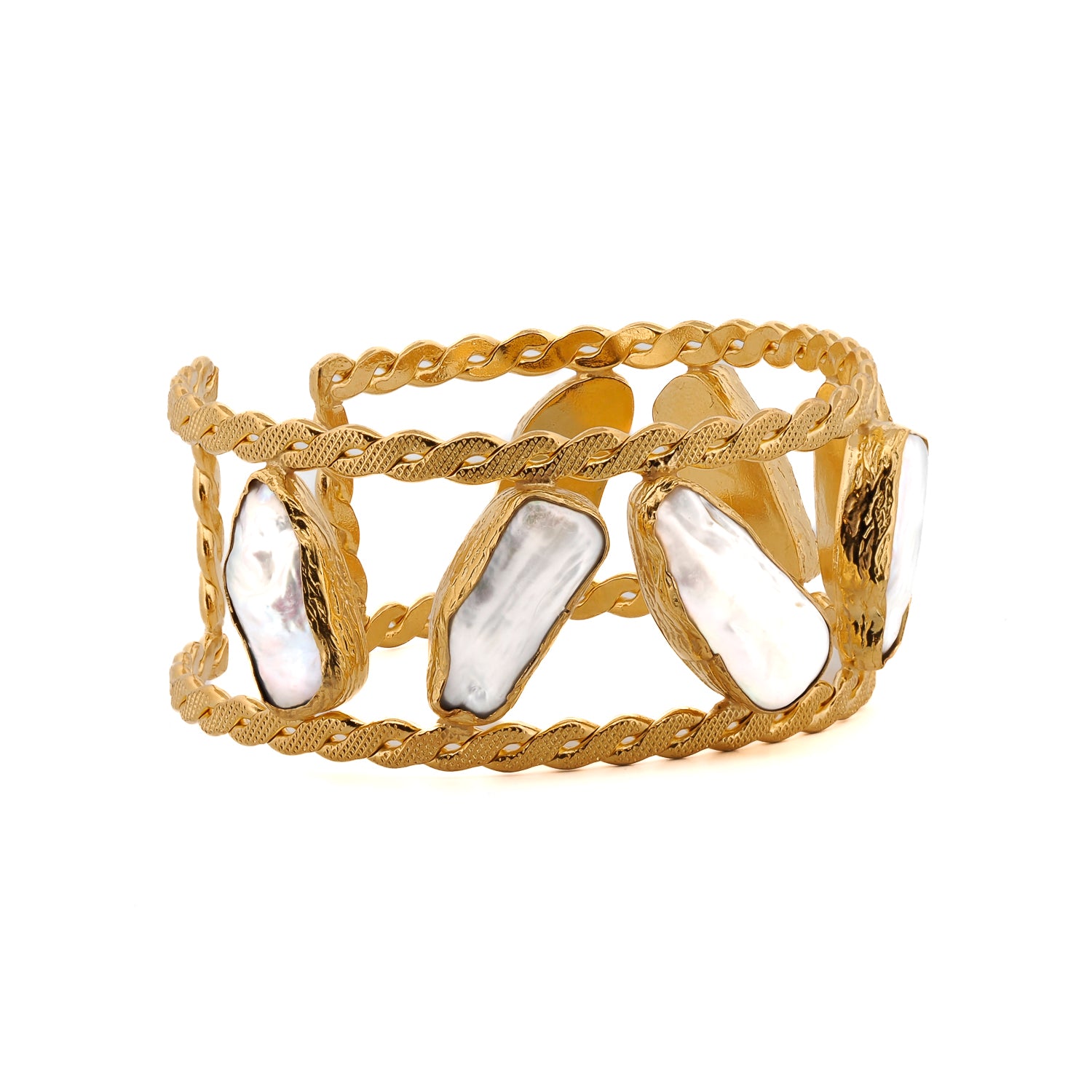 Exquisite Handmade Gold & Pearl Cuff Bracelet