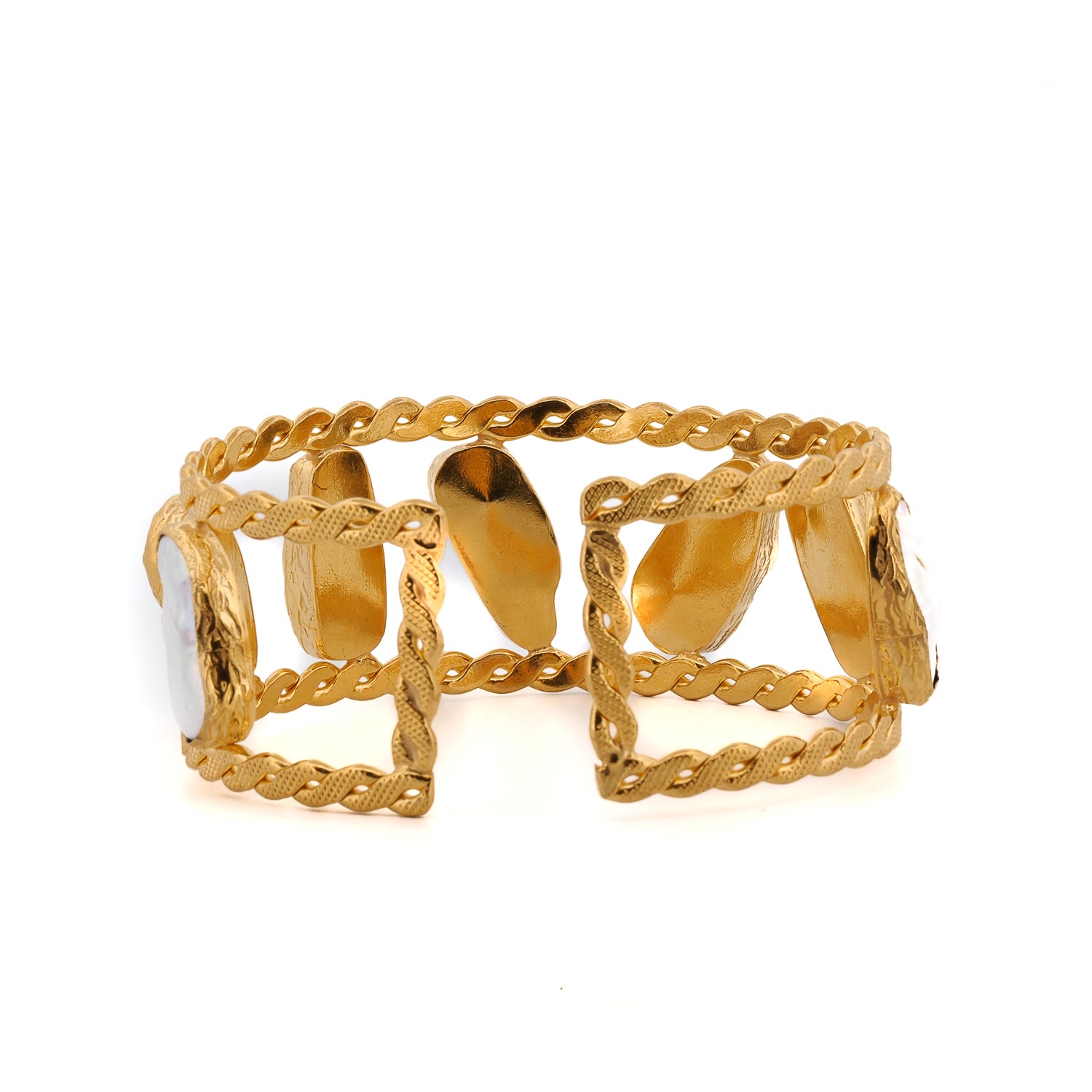 Chunky Gold Cuff Bracelet with Elegant Pearls