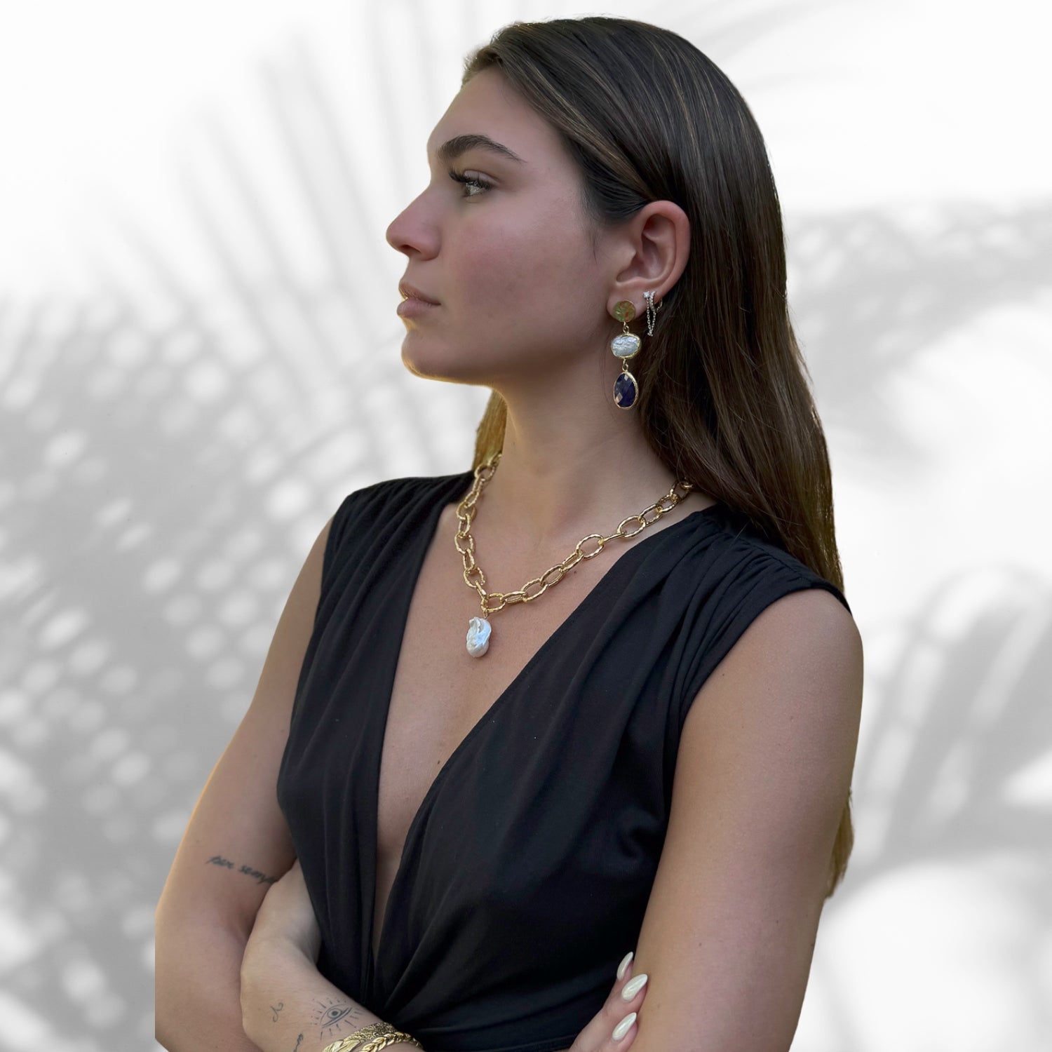 Handcrafted Gold Link Chain Necklace with Pearl Charm