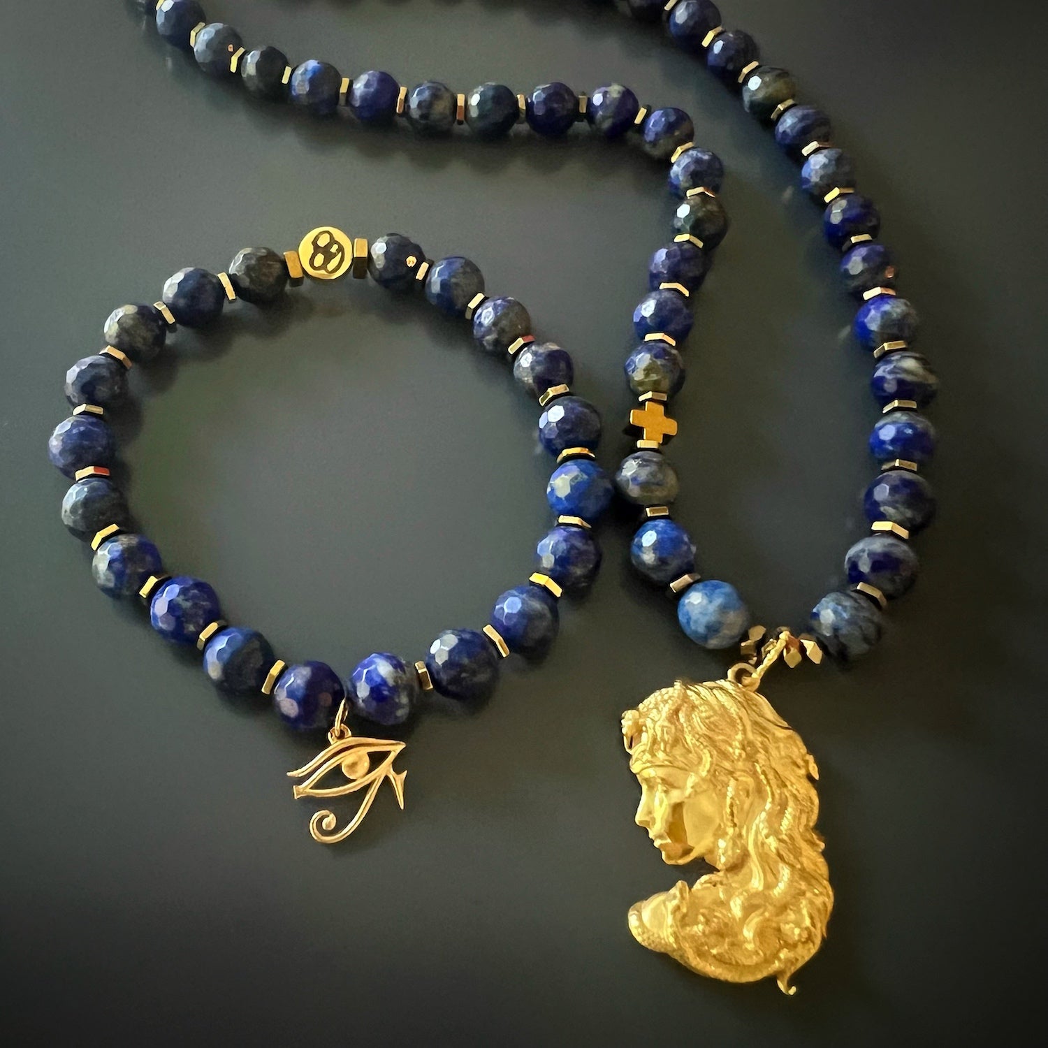 Elevate your style with the Medusa Lapis Lazuli Necklace, a true masterpiece of craftsmanship and individuality.