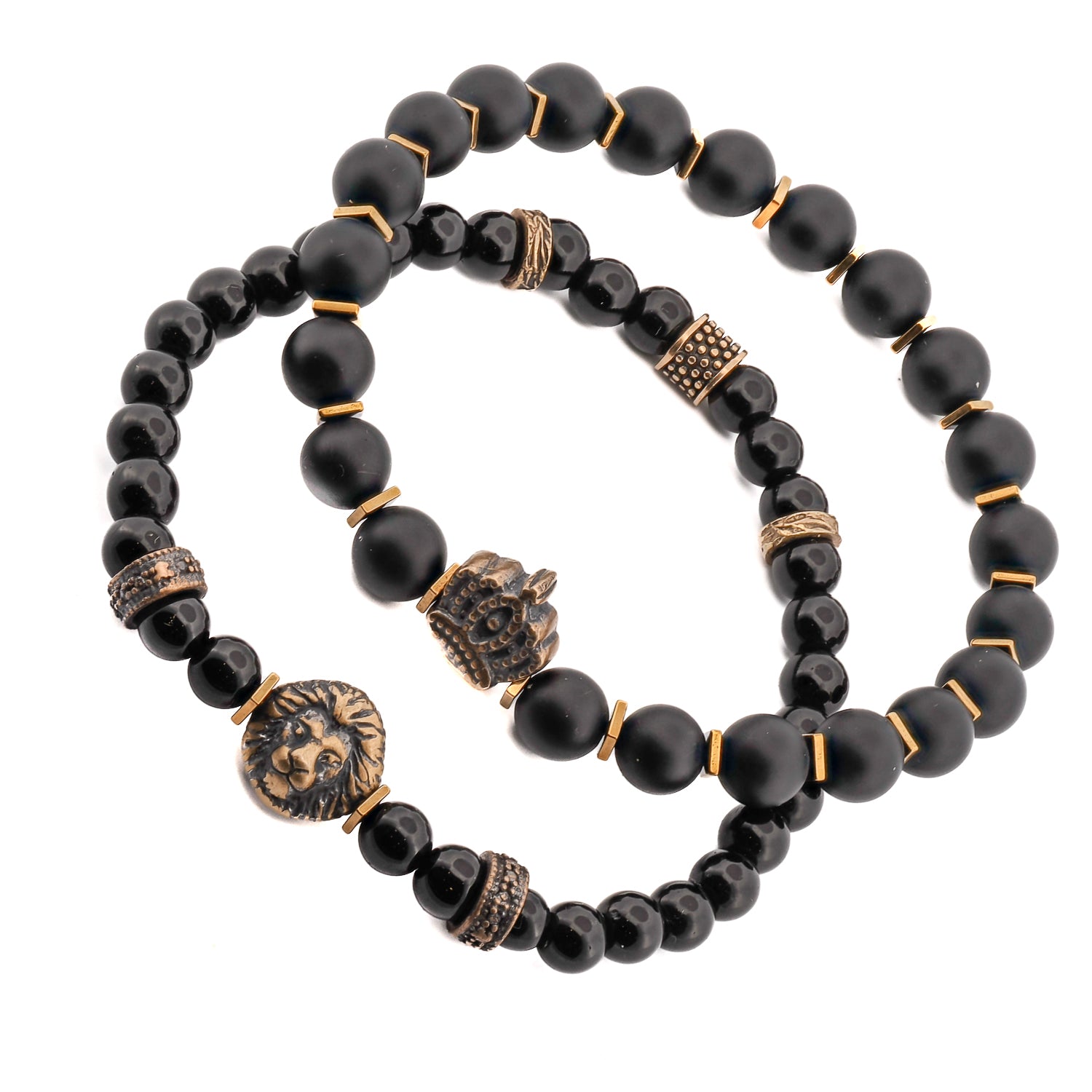 Men's Powerful Lion and King Crown Bracelet Set
