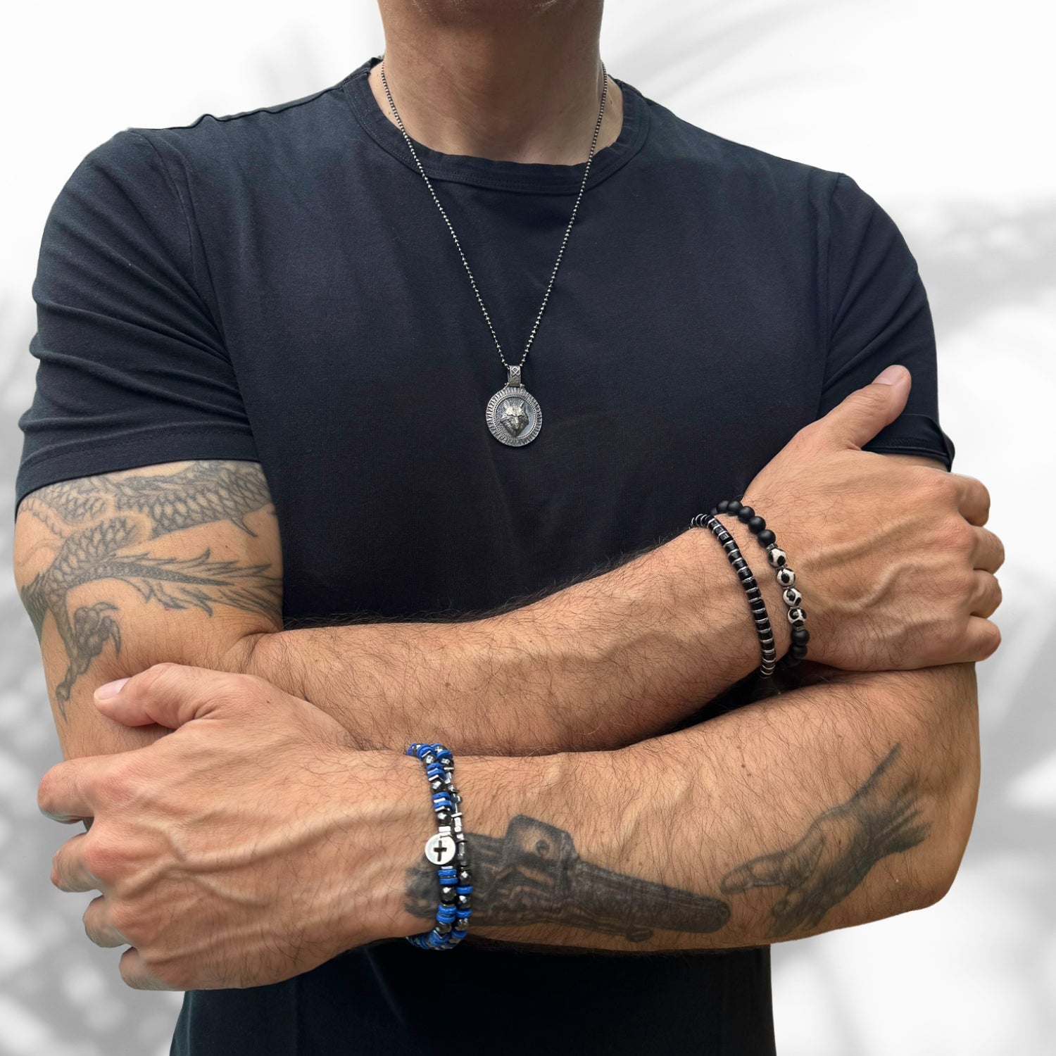 Sophisticated Men's Adjustable Black Onyx Stone Bracelet with glossy onyx beads and silver hematite detailing.