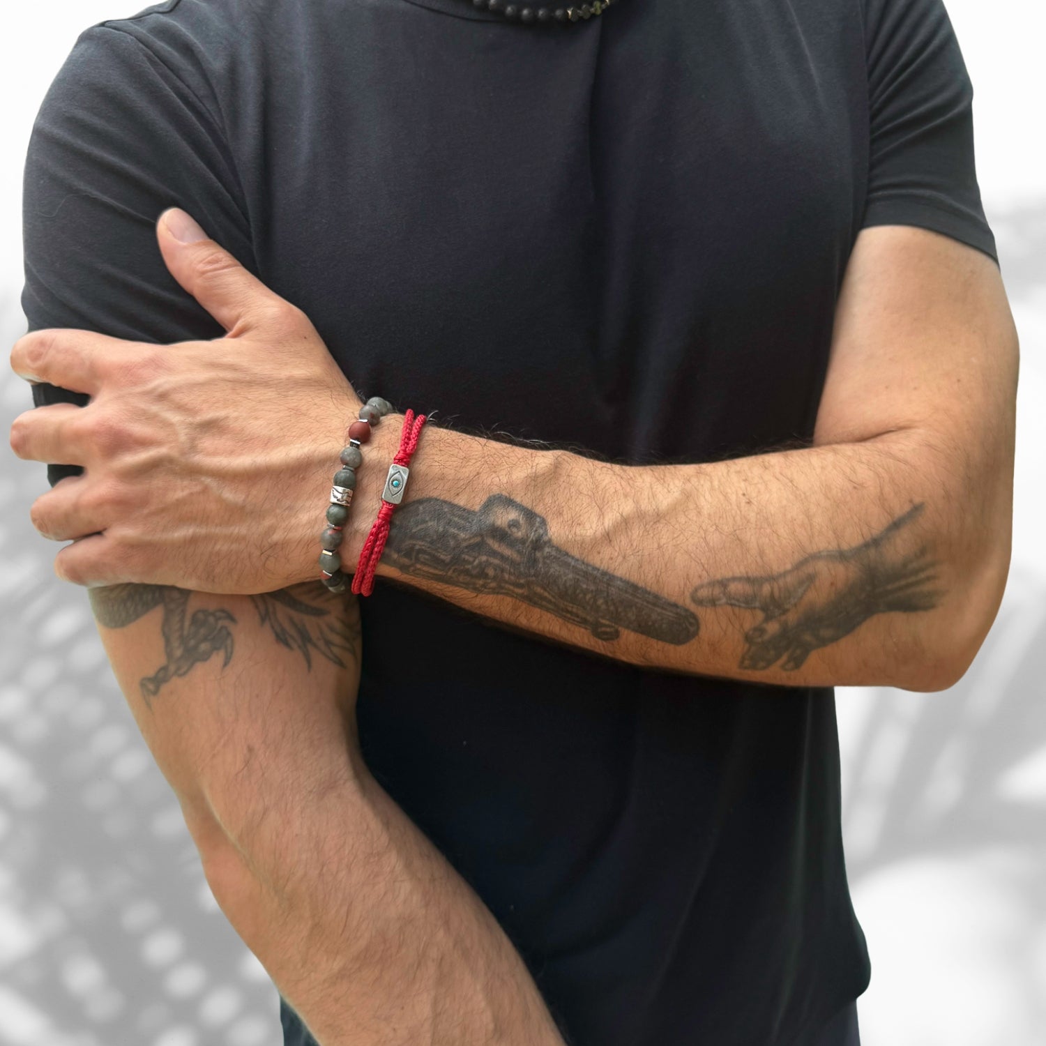 Men's Red Rope Bracelet with Sterling Silver Evil Eye Charm, Handcrafted