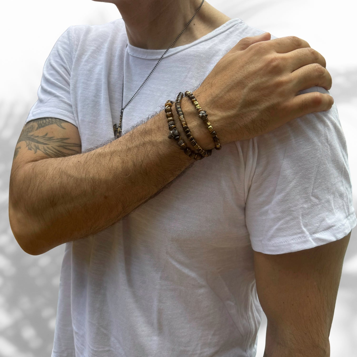 Handmade Tiger's Eye Stone Bracelet for Men with Elegant Gold Hematite Spacers