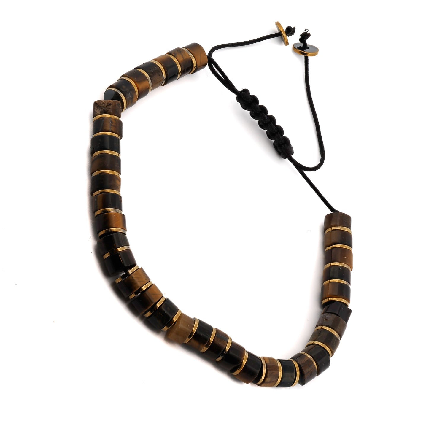 Brown Tiger's Eye Beaded Bracelet with Gold Hematite Stones, Adjustable Fit