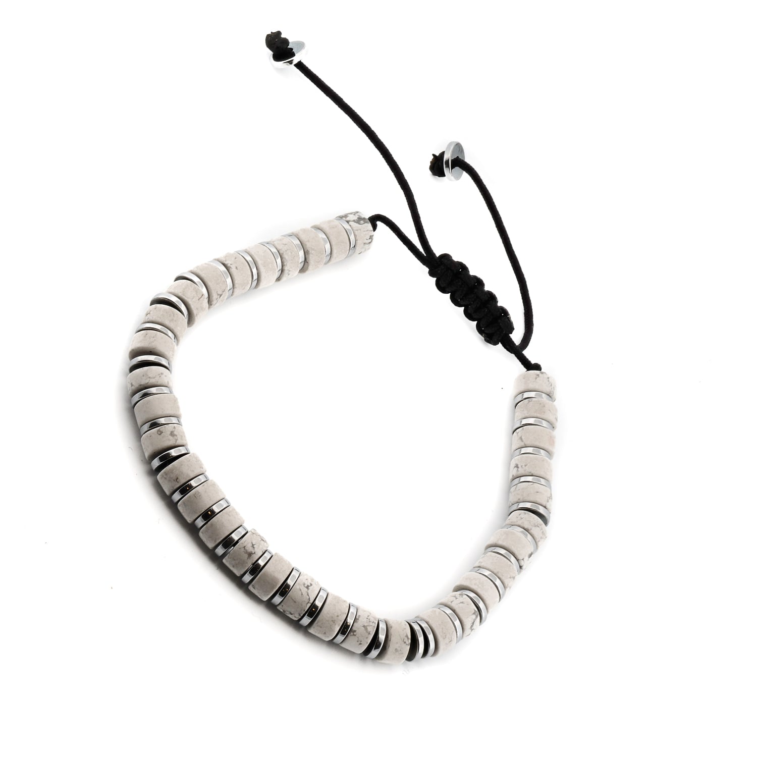 Men's Silver Hematite Spacer Bracelet with White Howlite
