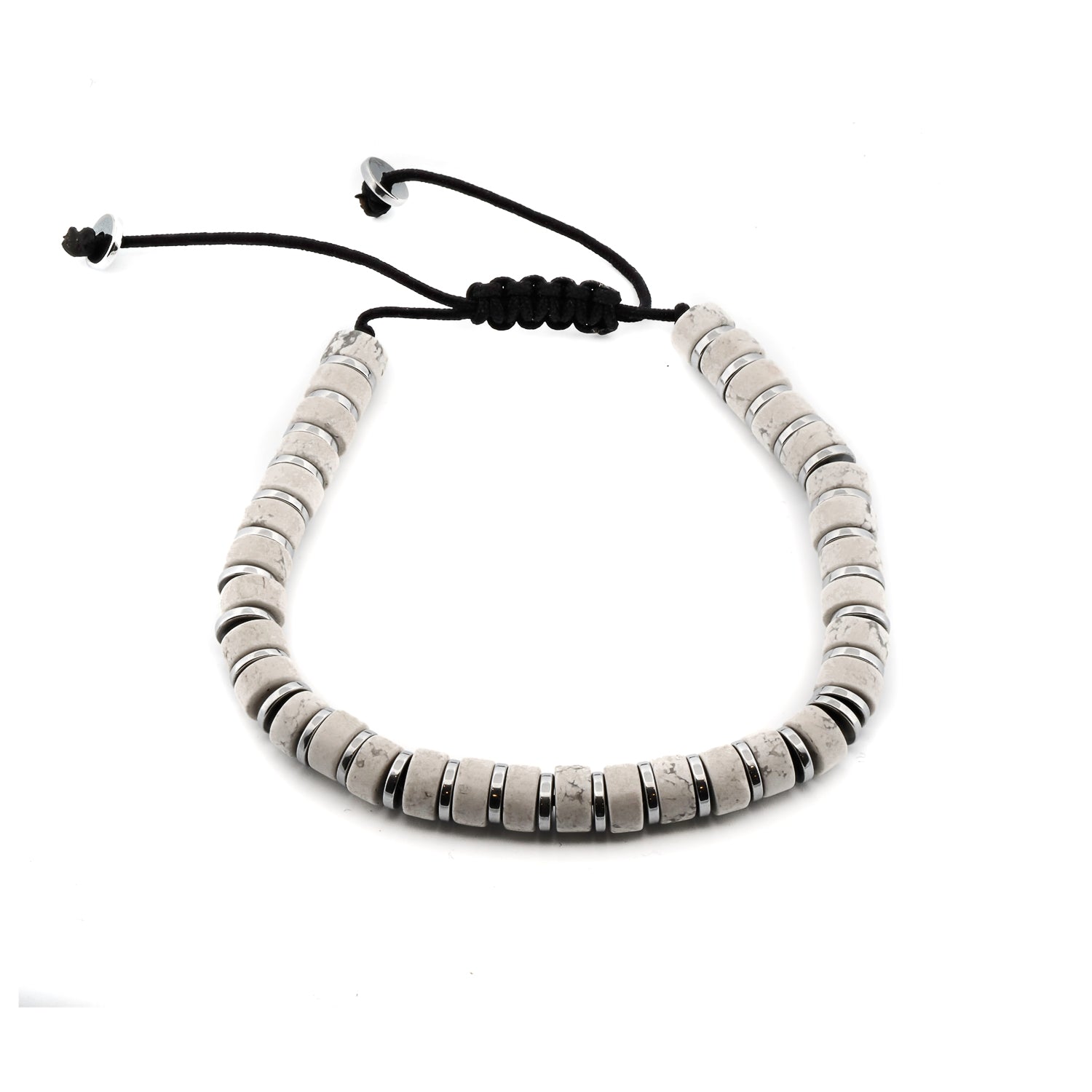 Men's White Howlite and Silver Hematite Bracelet