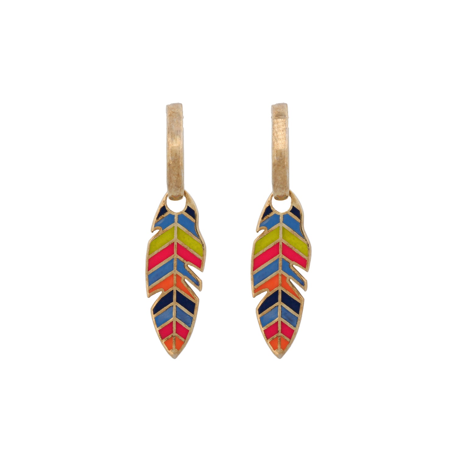 Multicolor Enamel Leaves Hoop Earrings with recycled sterling silver base.