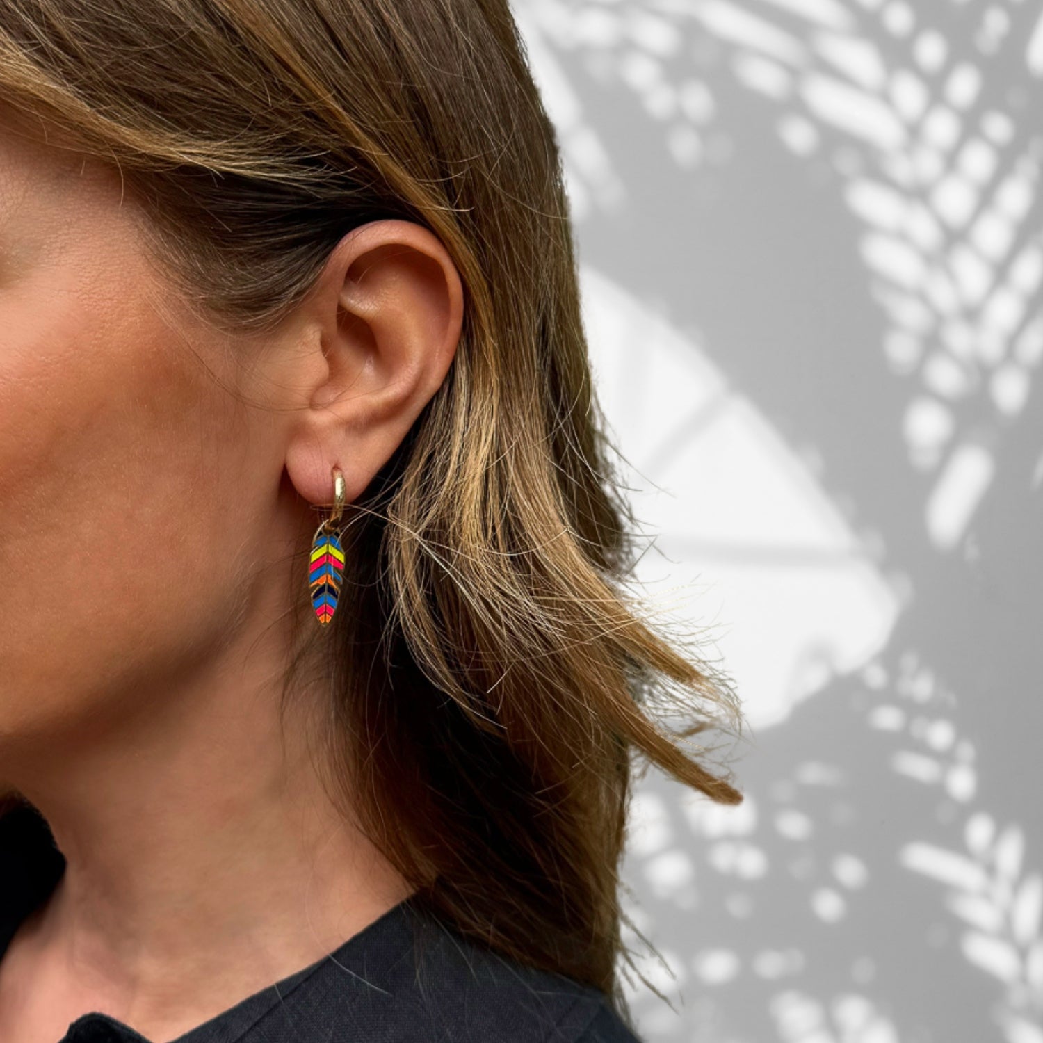 Handcrafted Hoop Earrings featuring 18k Gold Vermeil and Green Enamel.