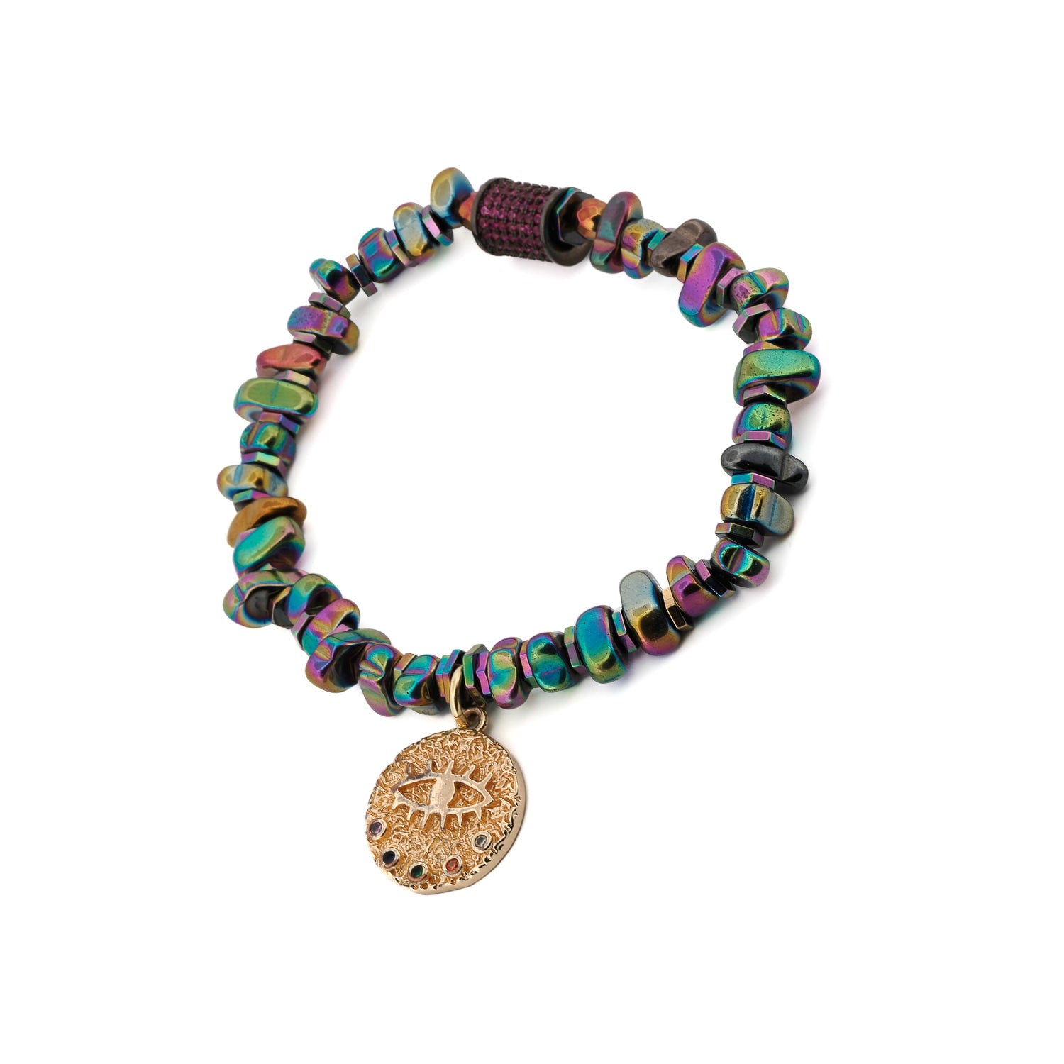 Multicolor Hematite Stone Evil Eye Bracelets, USA Made
