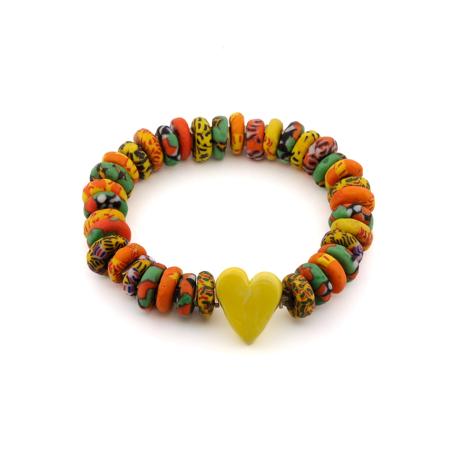 Murano Yellow Heart Beaded Summer Bracelet
