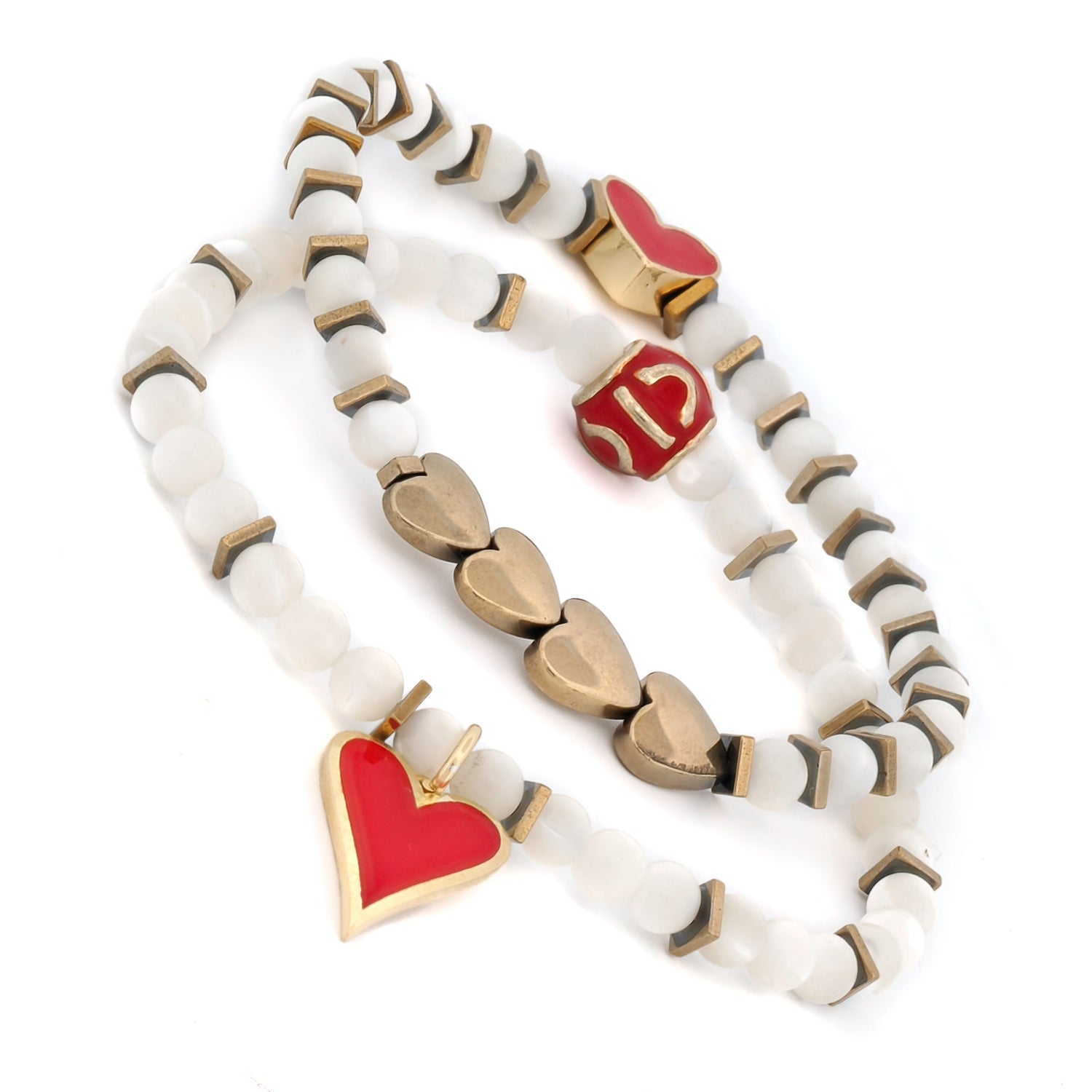 Passionate Red &amp; Gold Heart Bracelet Duo