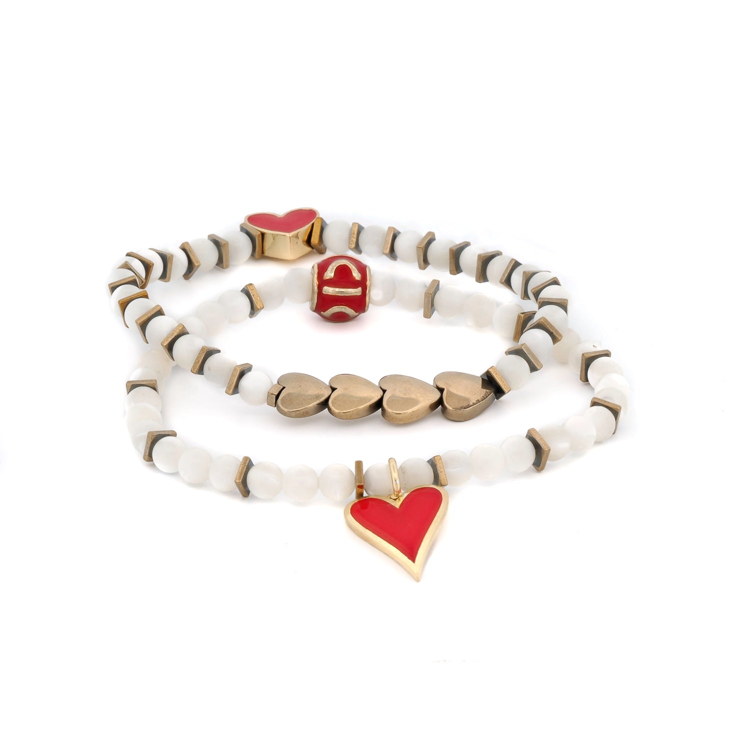 Symbol of Affection: Red & Gold Heart Bracelet Set