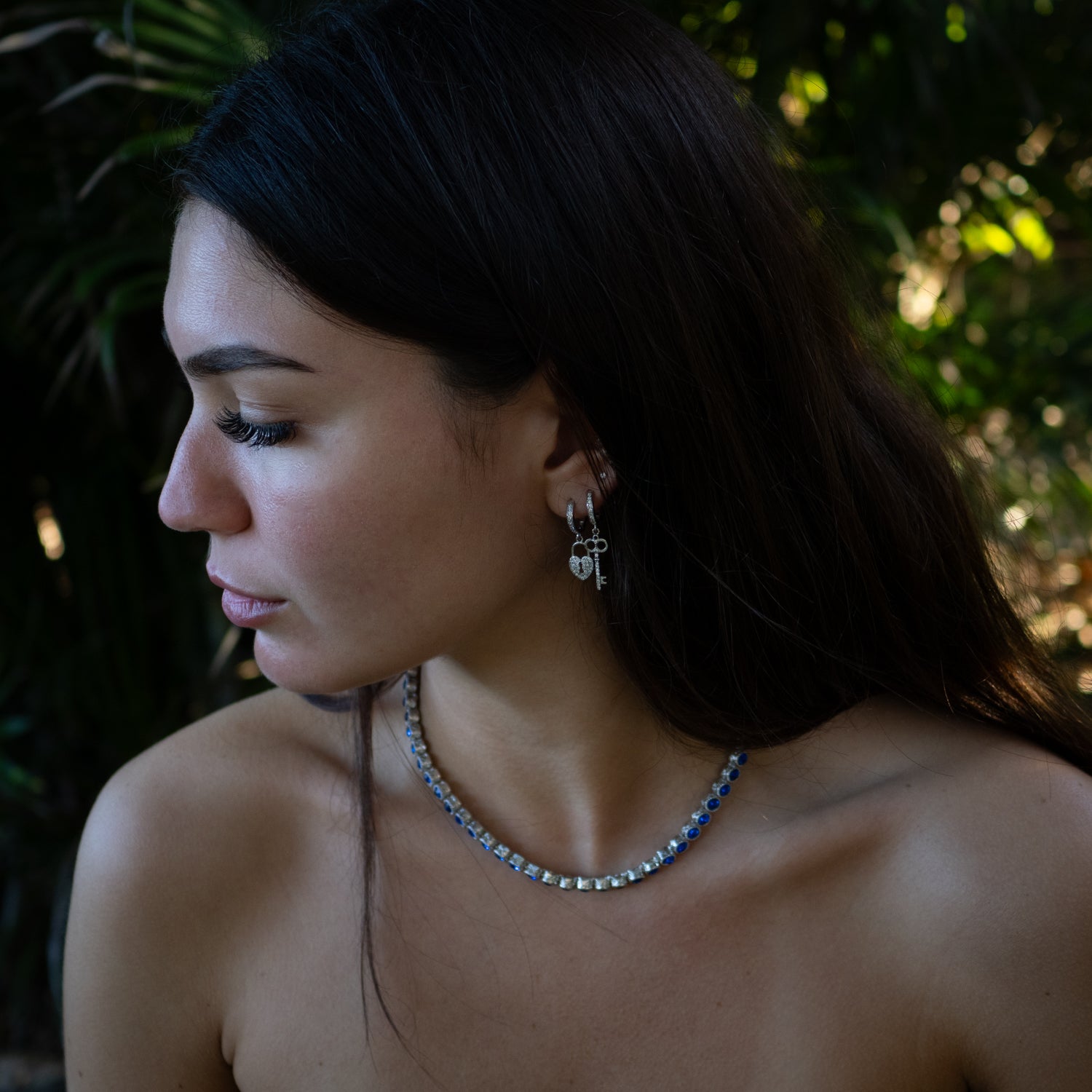 My Heart Is Yours Key & Heart Lock Silver Diamond Earrings