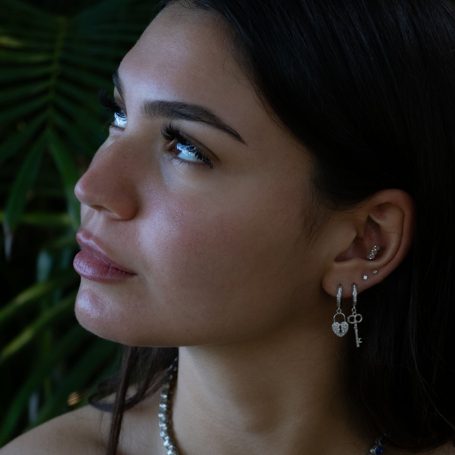 My Heart Is Yours Key & Heart Lock Silver Diamond Earrings