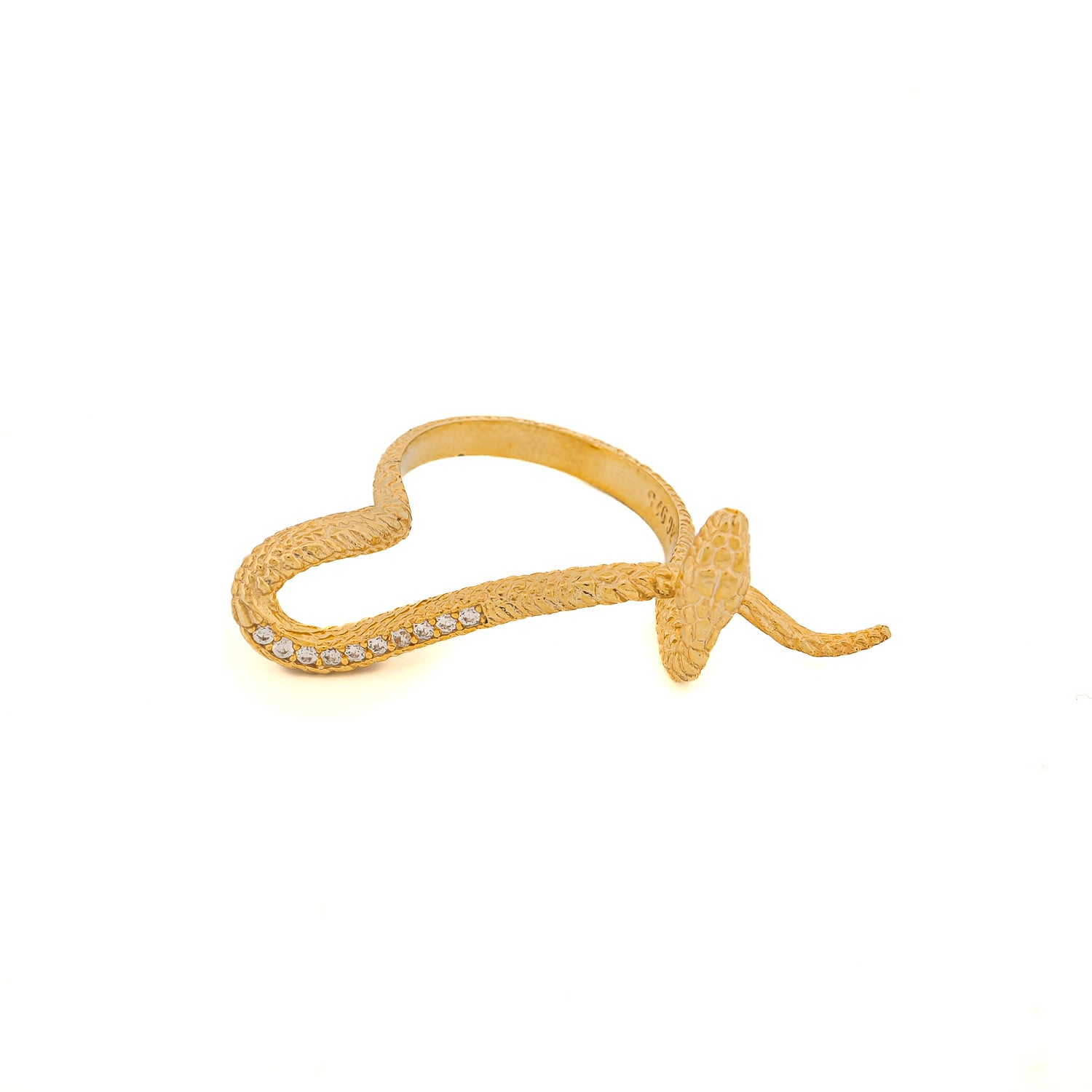 Beautifully crafted snake ring in 18k gold vermeil with Cz diamonds, capturing the essence of transformation and luxury.