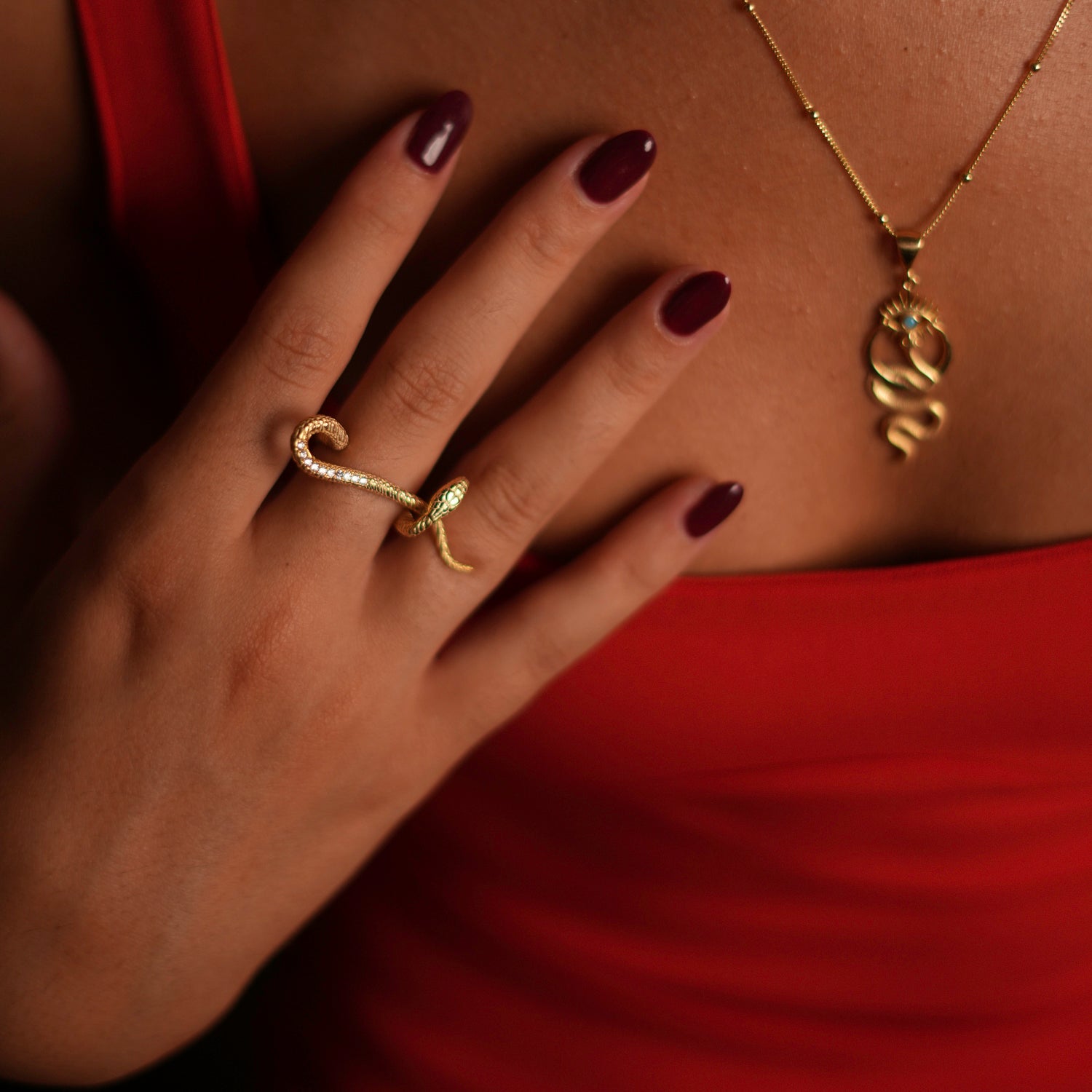 Luxurious snake ring in 18k gold vermeil with intricate design and Cz diamonds, capturing timeless symbolism and modern elegance.