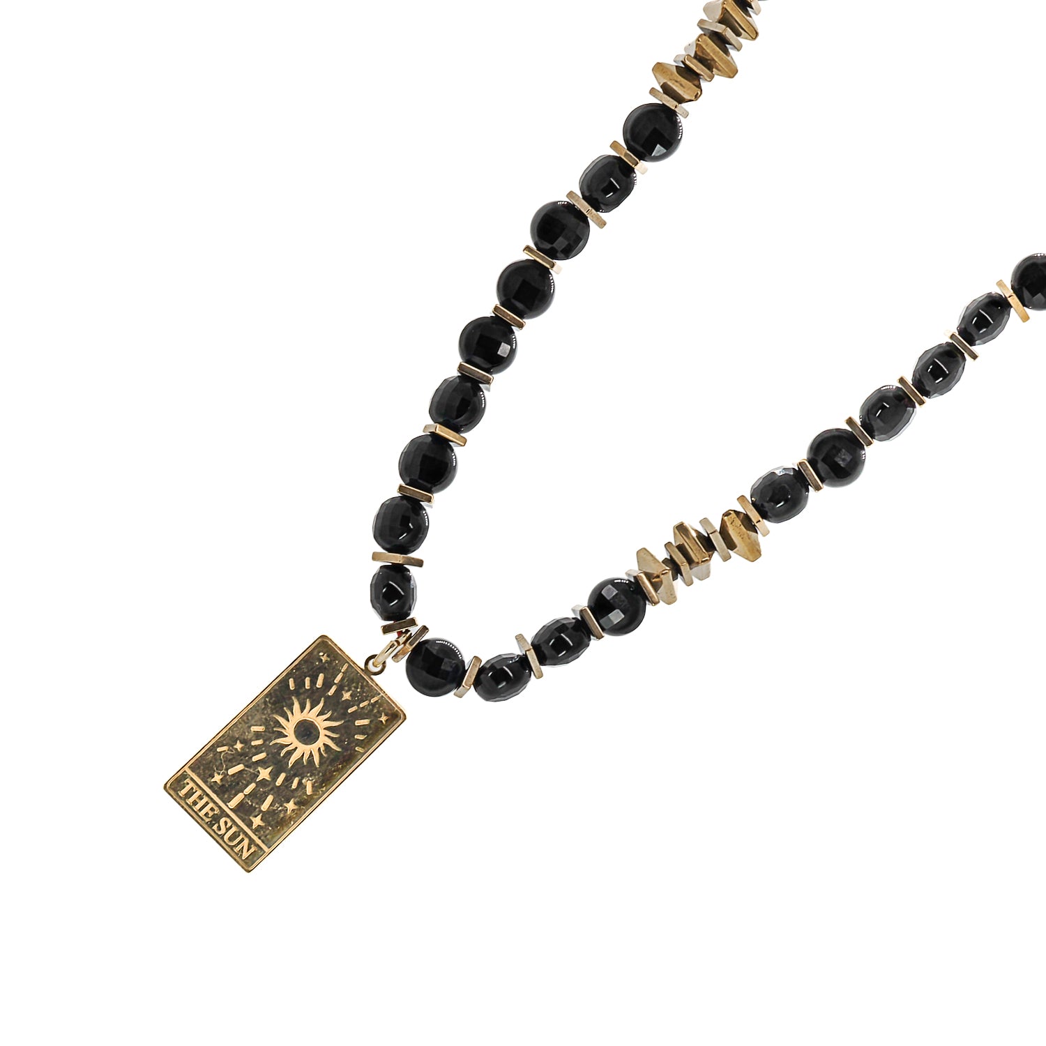 Elegant Black Onyx Stone Beads Handmade Tarot Necklace
