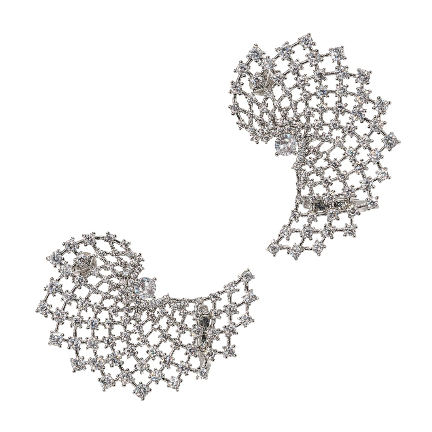 Stylish 18K White Gold-Plated Cuff Earrings with CZ Diamonds