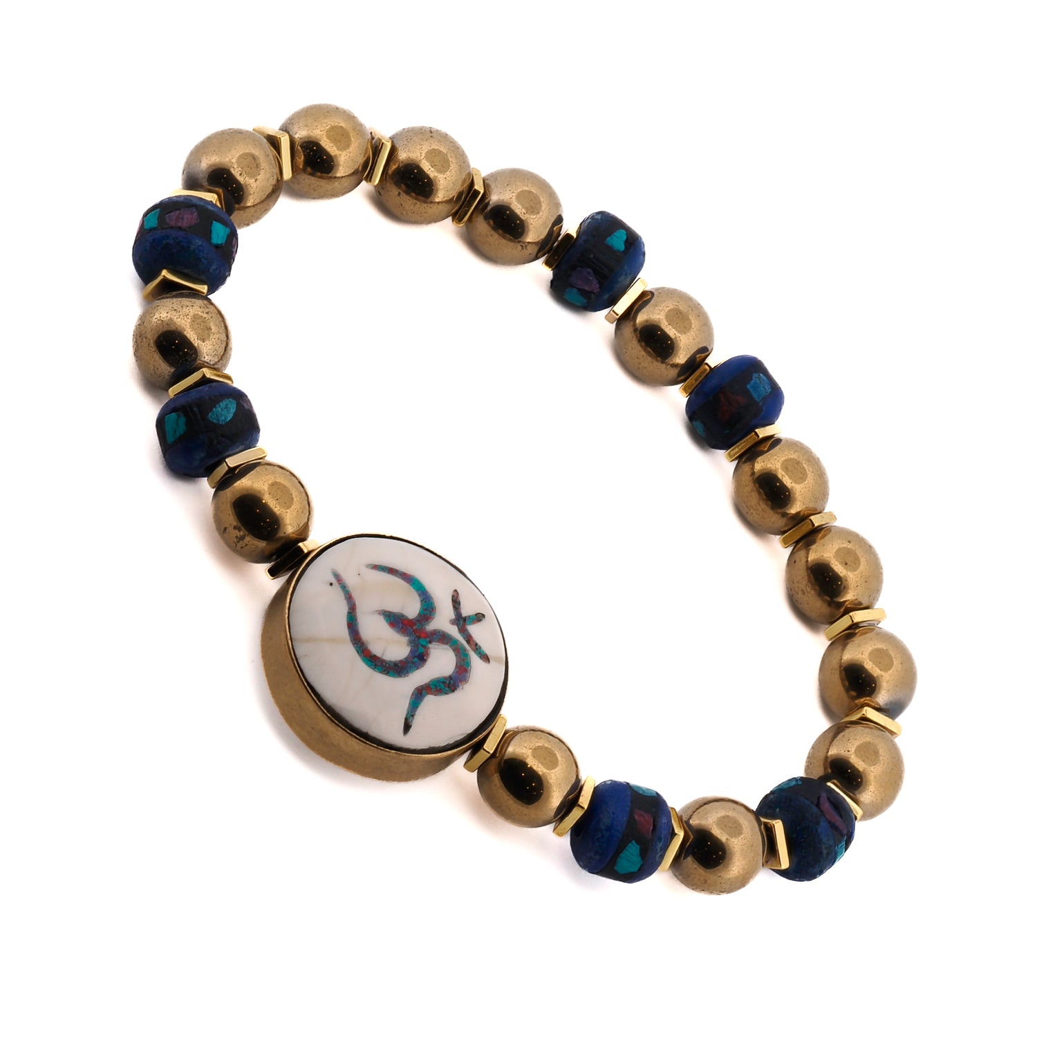 Meaningful Gold Hematite and Blue Meditation Bead Bracelet