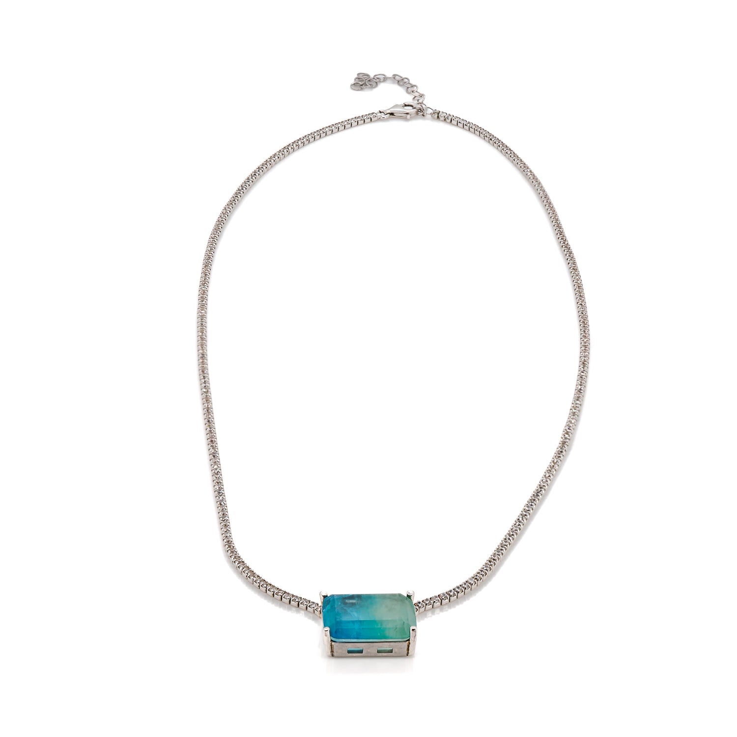 Paraiba Tourmaline Cz Diamond Necklace