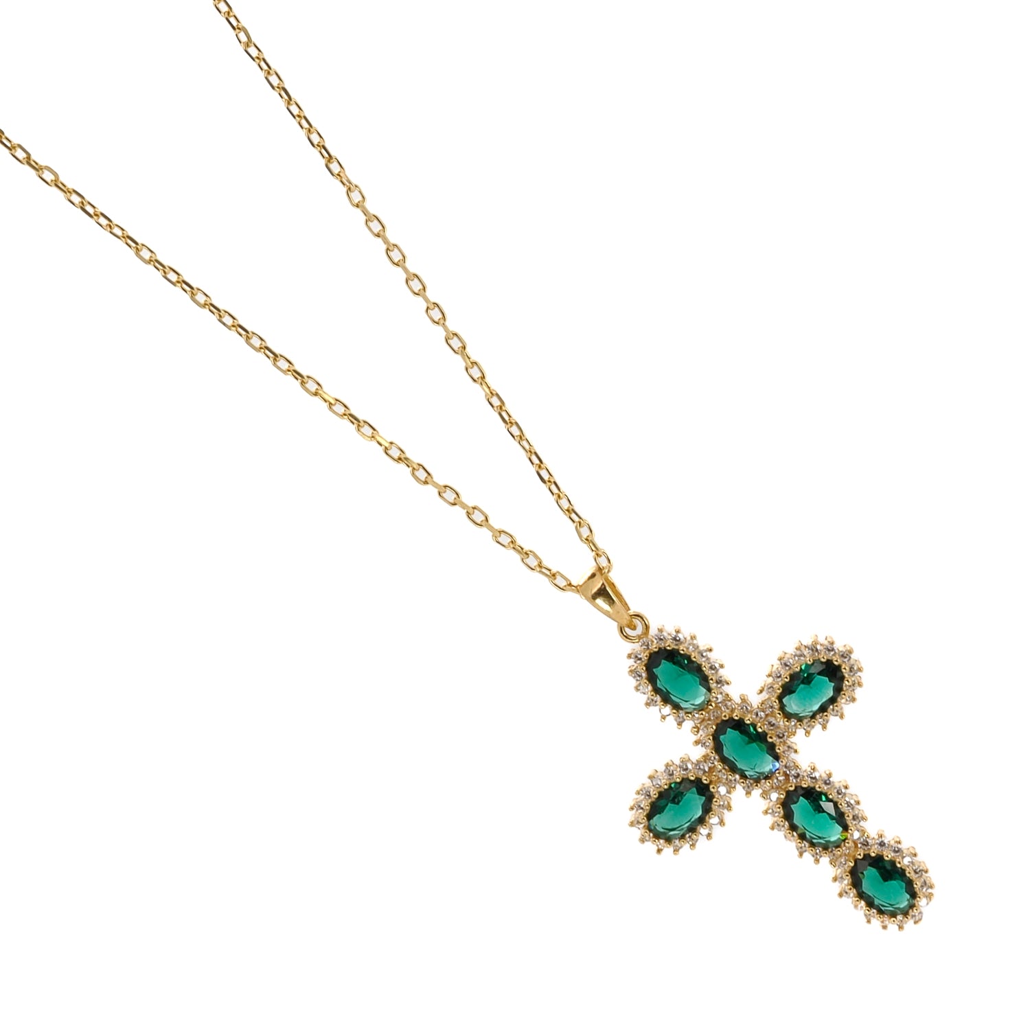 Classic Green Jade and Diamond Cross Pendant Necklace