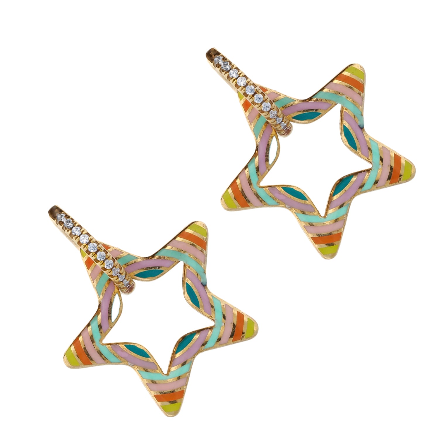 Aura of positivity: Pastel Colors Star Hoop Earrings in focus