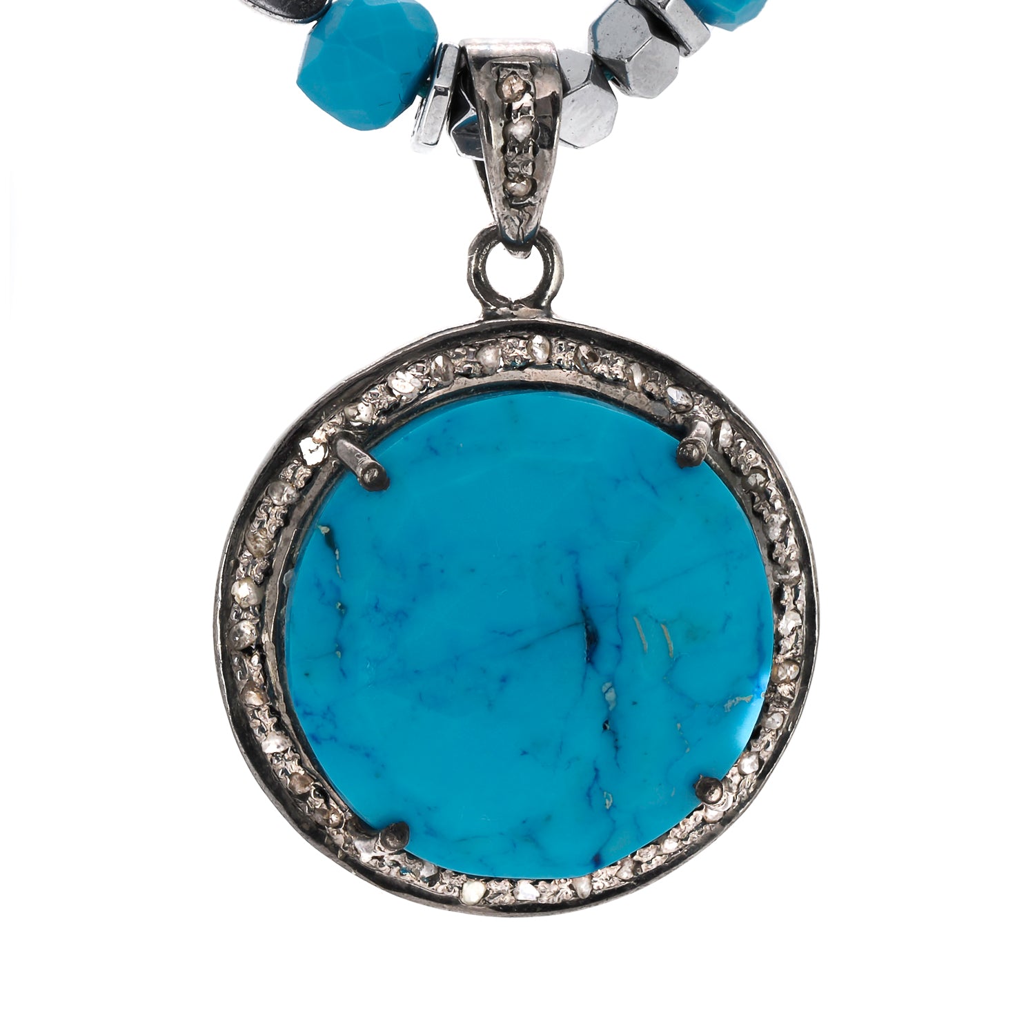 Handcrafted Pave Diamond & Turquoise Pendant Necklace