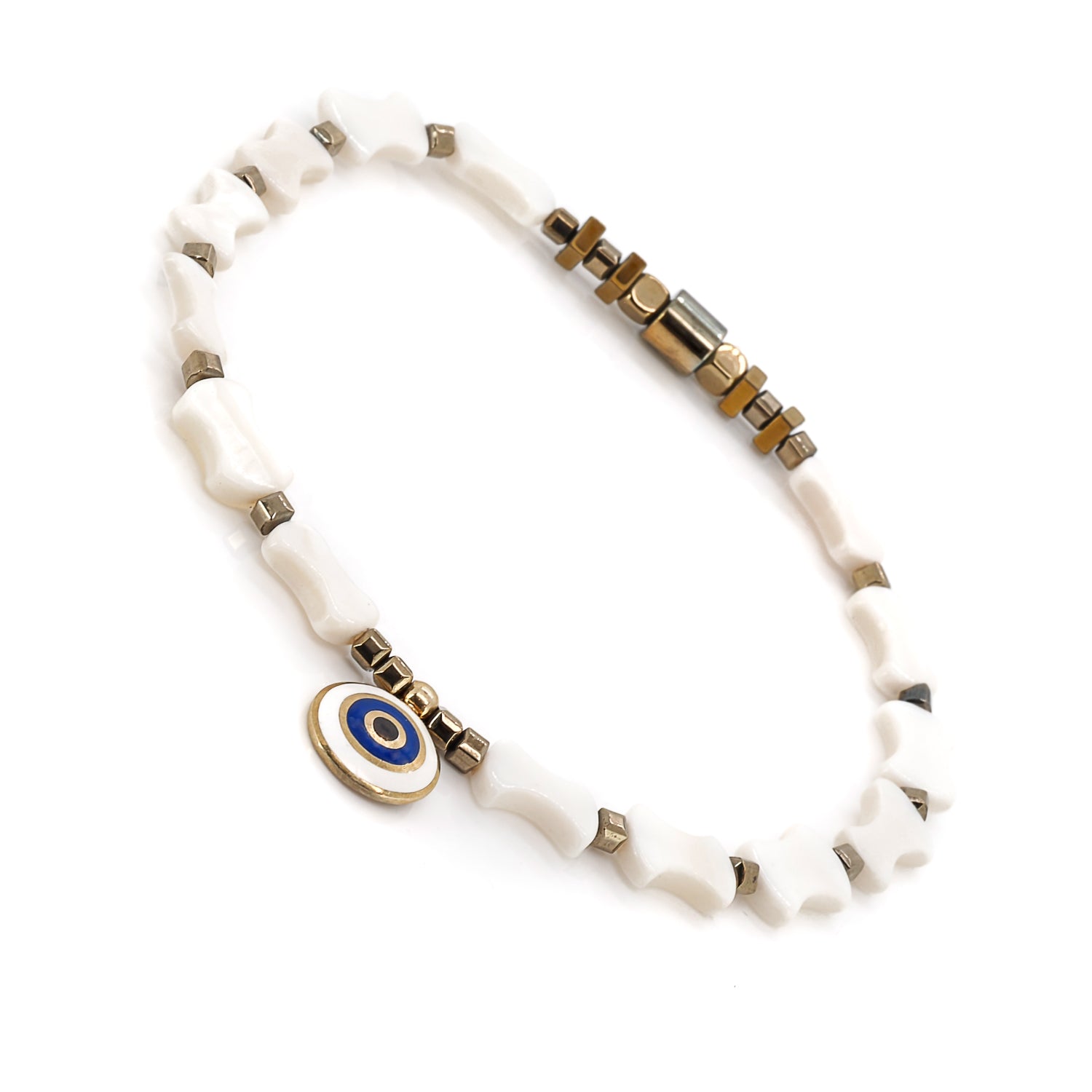 Elegant anklet with freshwater pearl-style beads and spiritual charm.