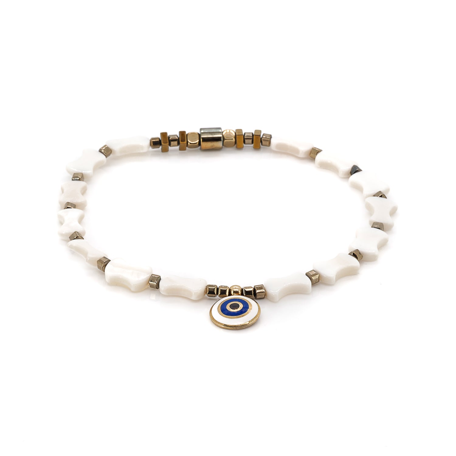 Pearl Evil Eye White Beaded Anklet - A harmonious blend of pearls and symbolism.