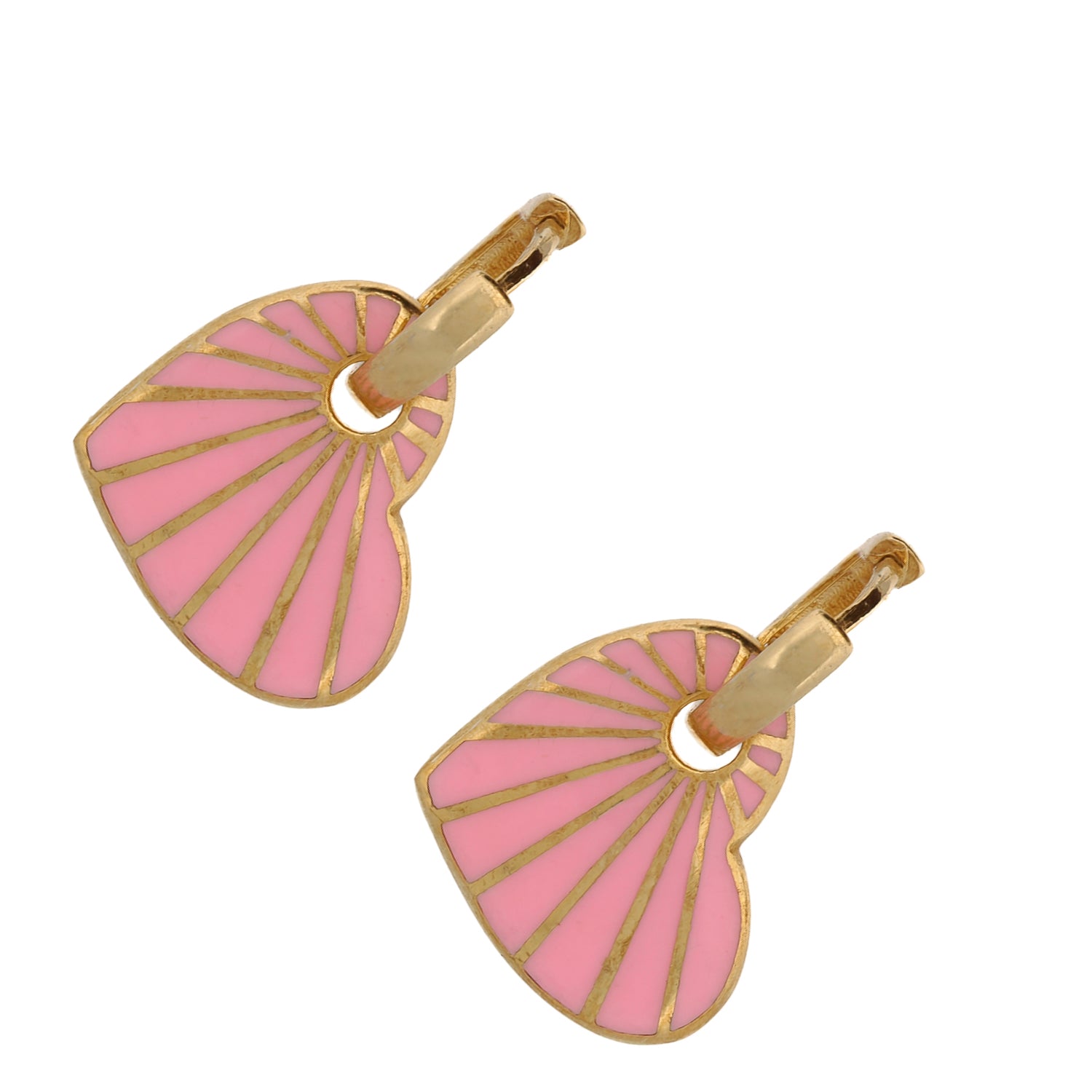 Pink Enamel Gold Heart Earrings