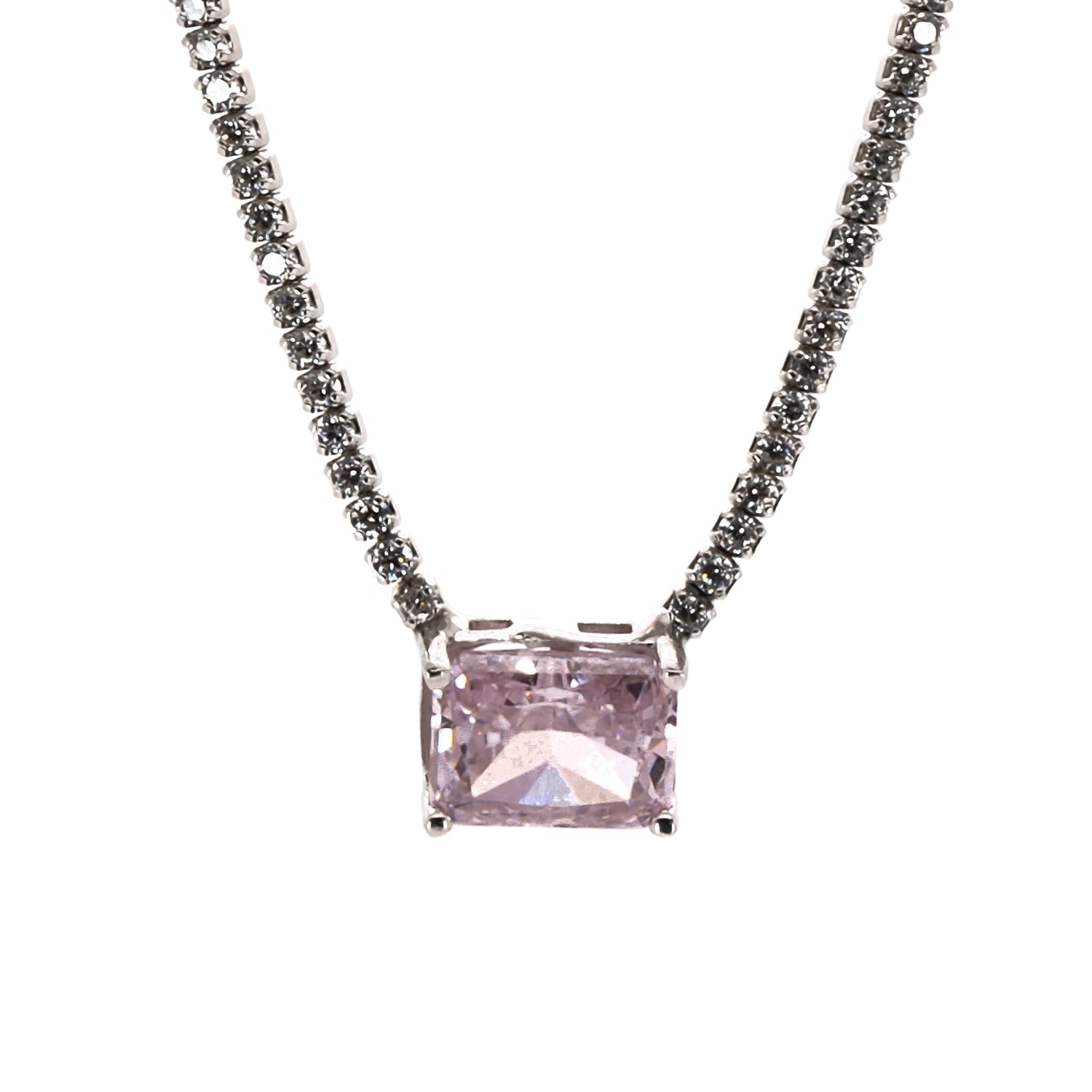 Pink Quartz Beauty: Sterling Silver Diamond Chain Necklace