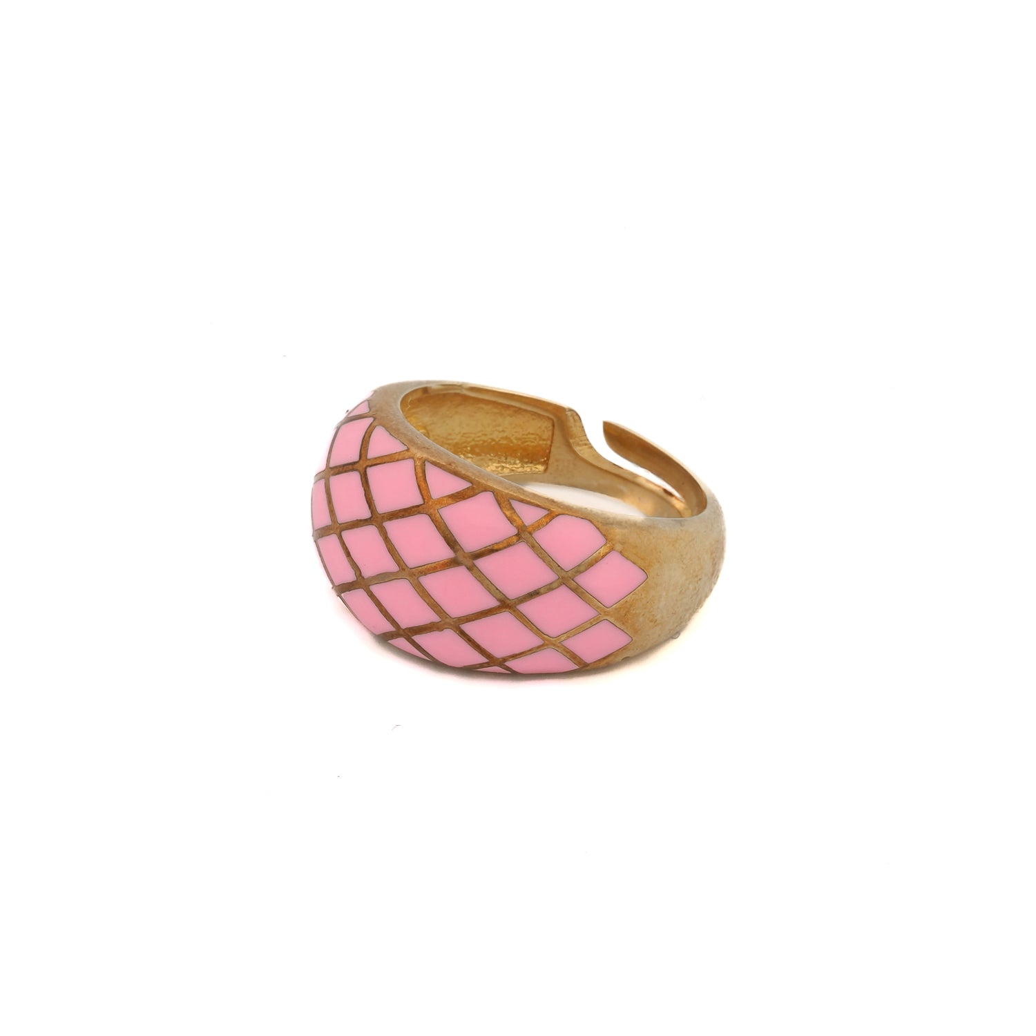 Unique Pink Enamel Gold Ring