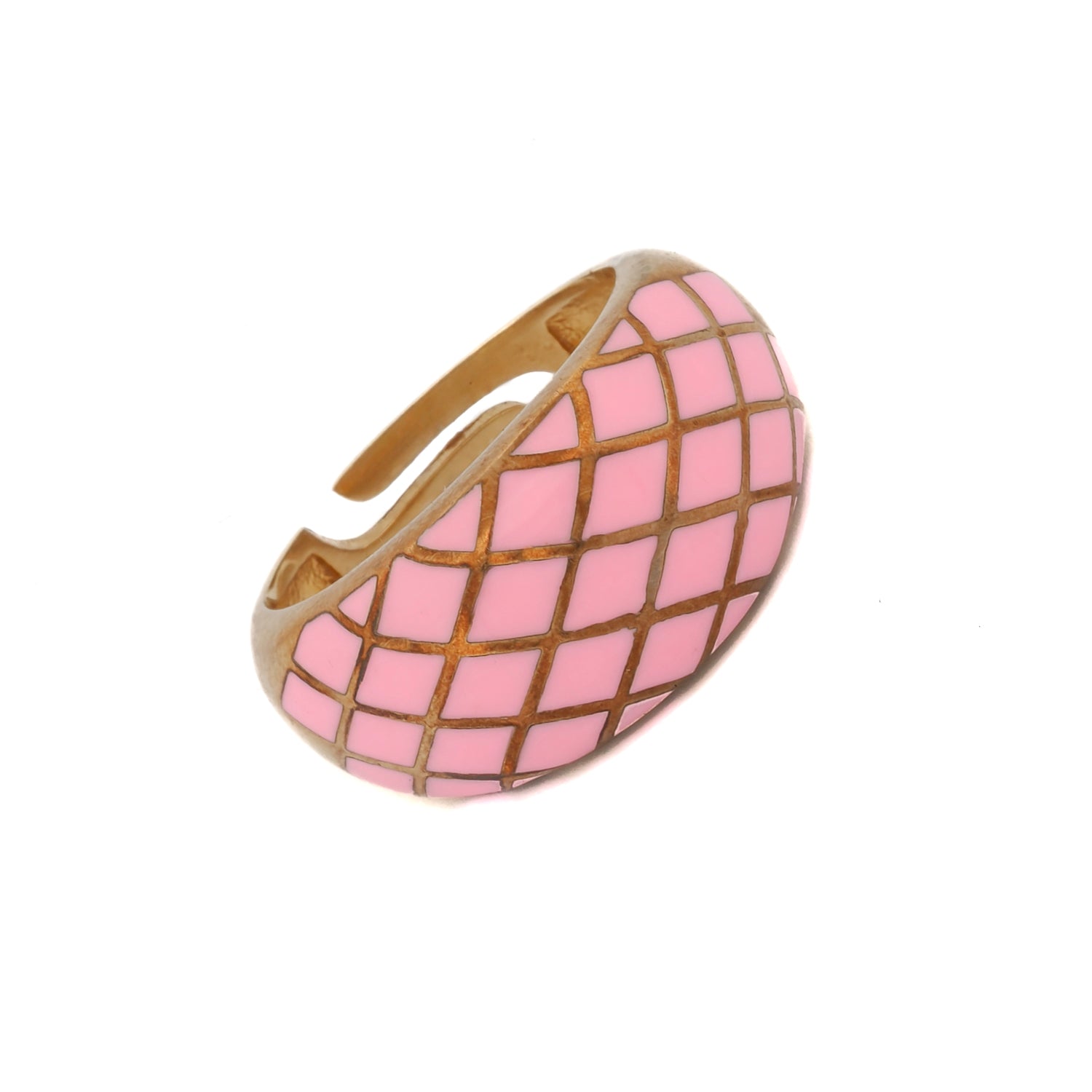 Adjustable 18K Gold Pink Enamel Fashion Ring
