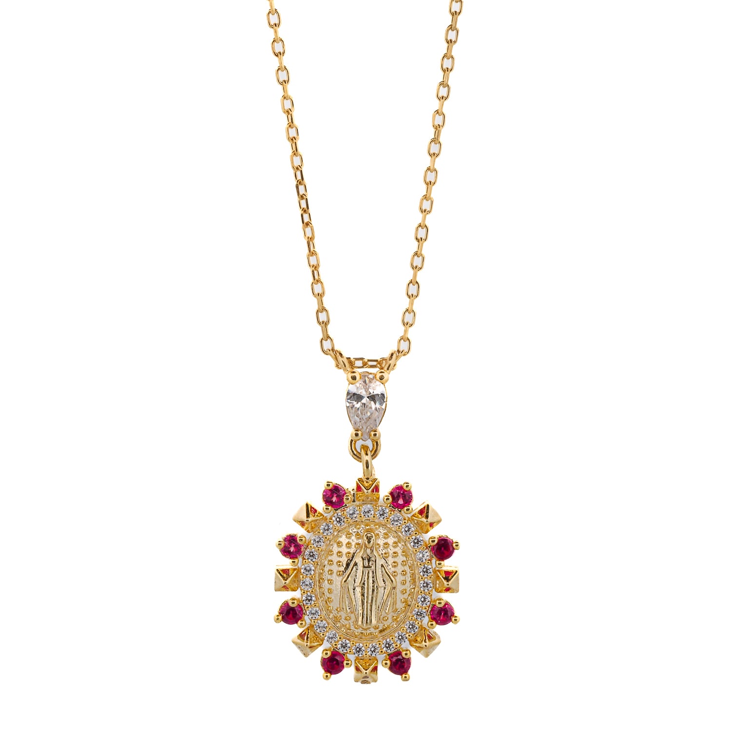 Pink &amp; Diamond Virgin Marry Pendant Gold Chain Necklace