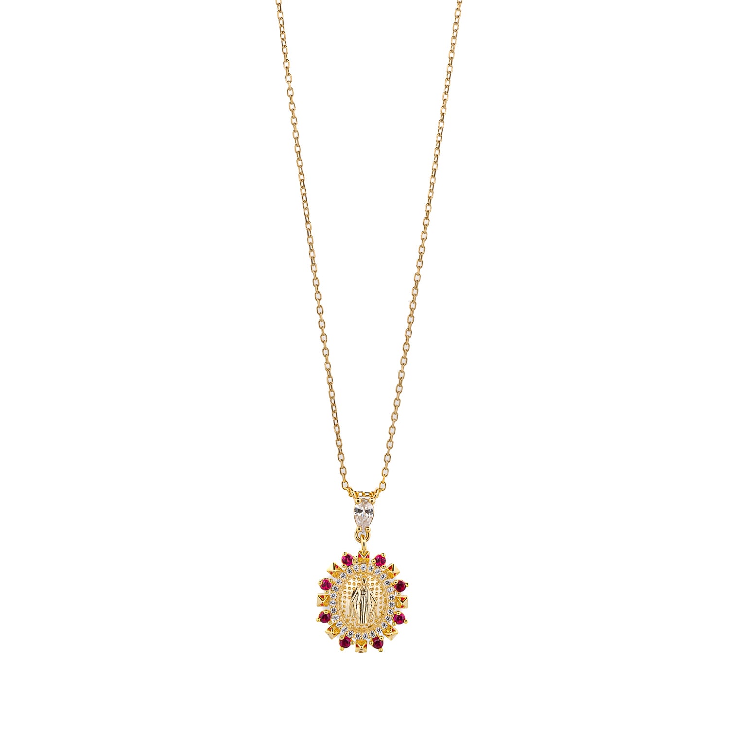 Pink &amp; Diamond Virgin Marry Pendant Gold Chain Necklace