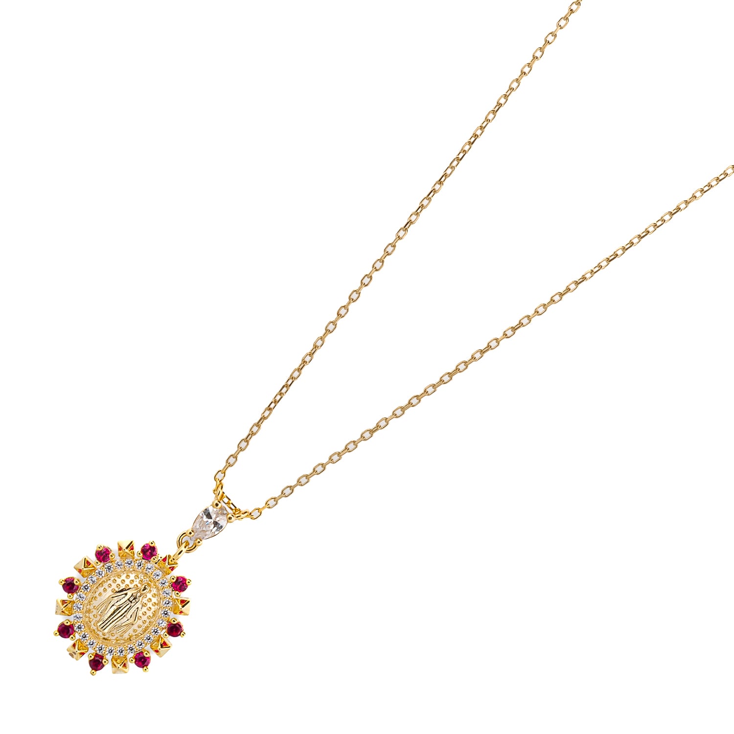 Pink &amp; Diamond Virgin Marry Pendant Gold Chain Necklace