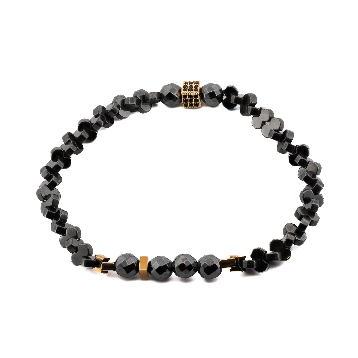 positive vibration hematite stone men's bracelet with gold-plated bead