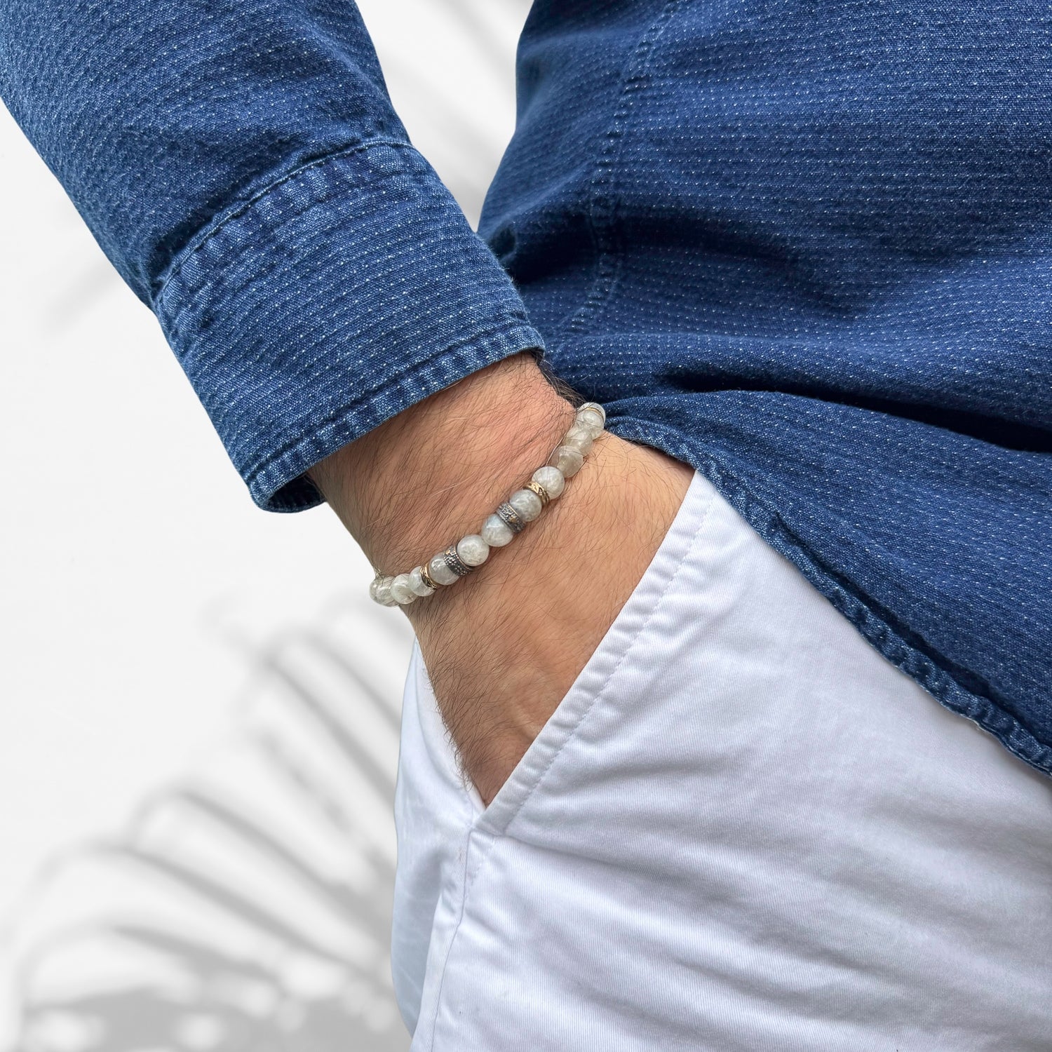 Empowering Labradorite: Model Wearing Stone of Balance Beaded Bracelet