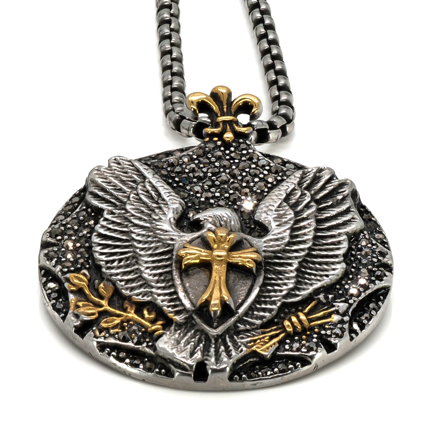 Powerful Eagle Spiritual Symbols Silver &amp; Gold Chain Necklace