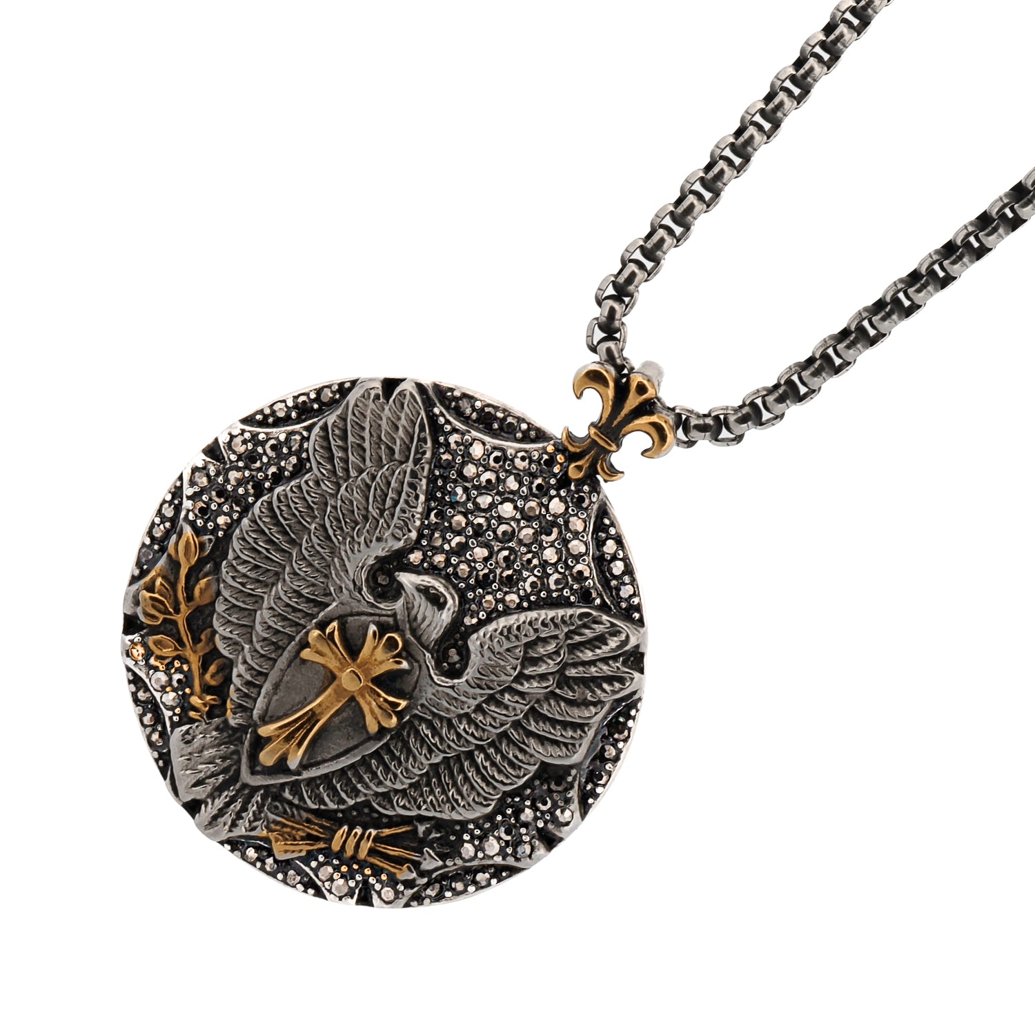 Powerful Eagle Spiritual Symbols Silver &amp; Gold Chain Necklace