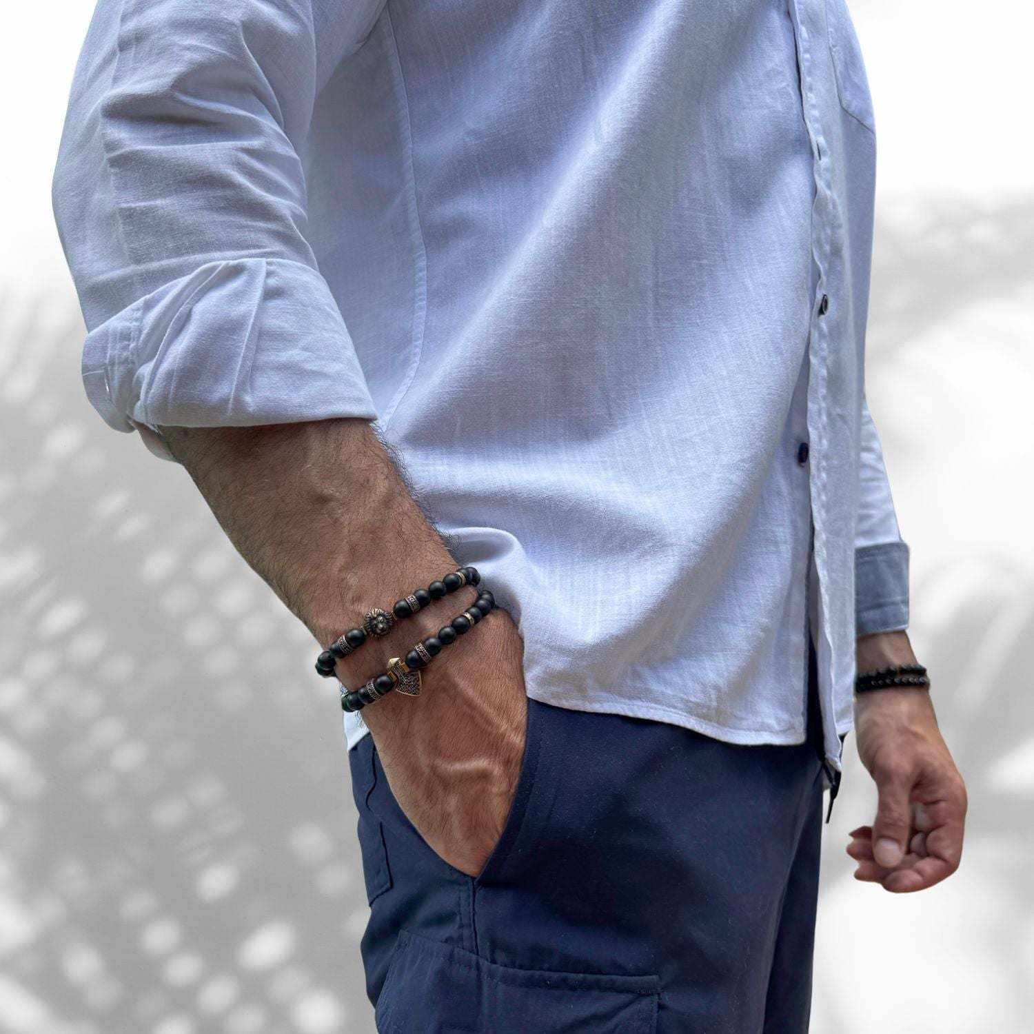 Unique Black Onyx Stone and Bronze Charm Bracelet Set, handcrafted with attention to detail and meaning