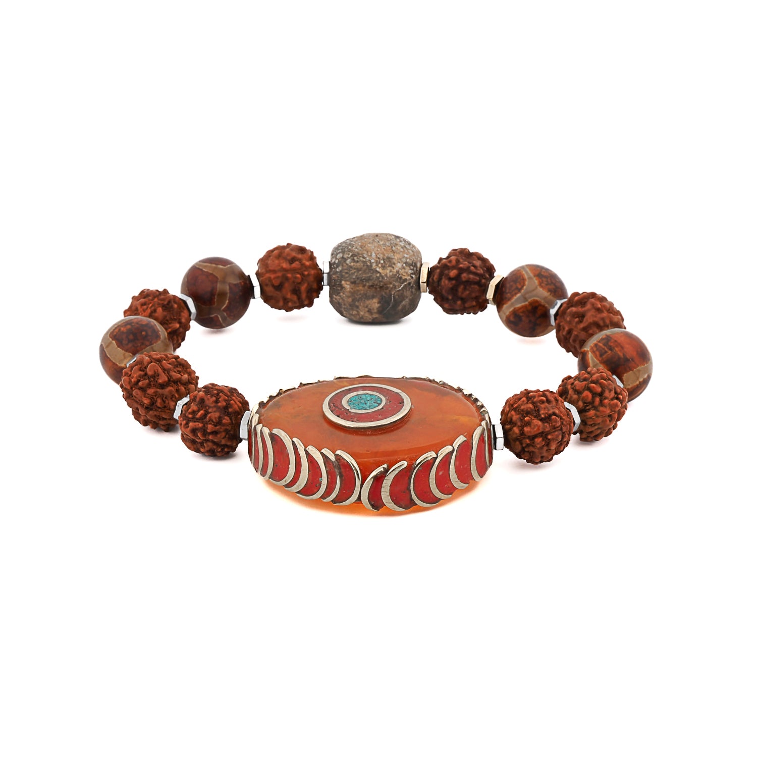 prayer beads rudraksha meditation mala bracelet with silver hematite spacers