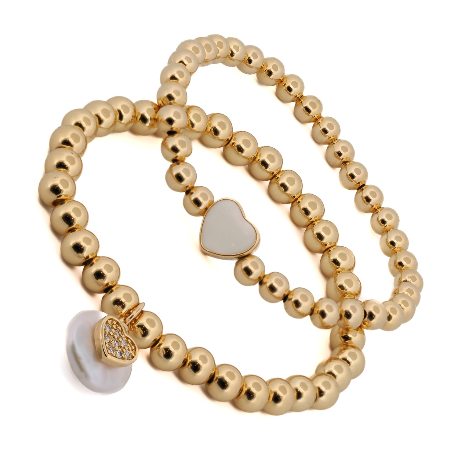 Lustrous Pearl: Heart Charm Gold Bracelet